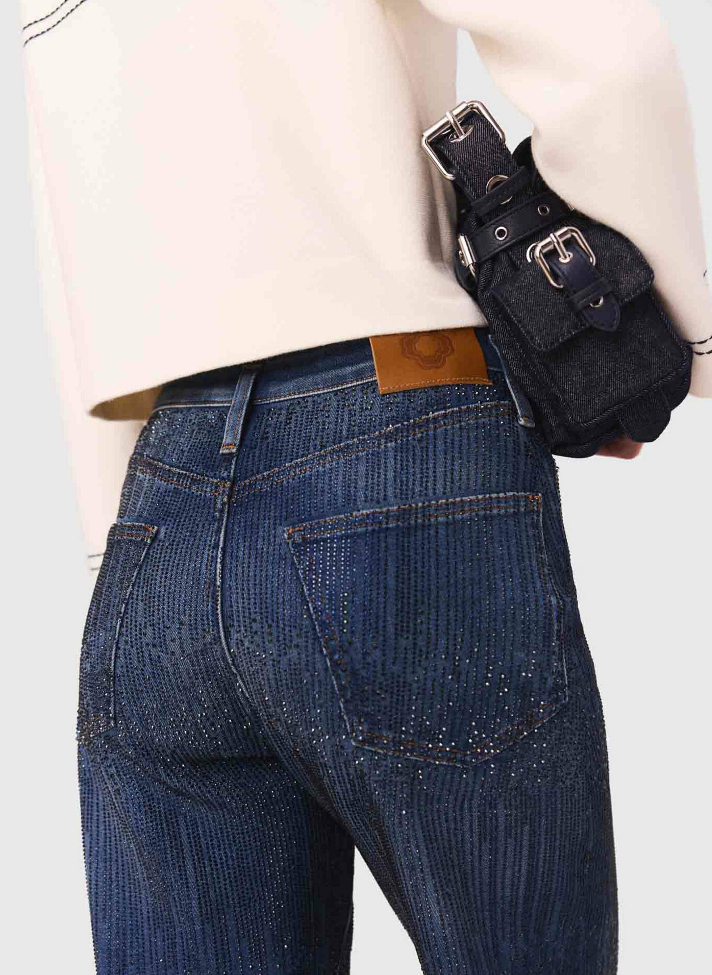 Jean large strassé en coton mélangé MAJE Bleu