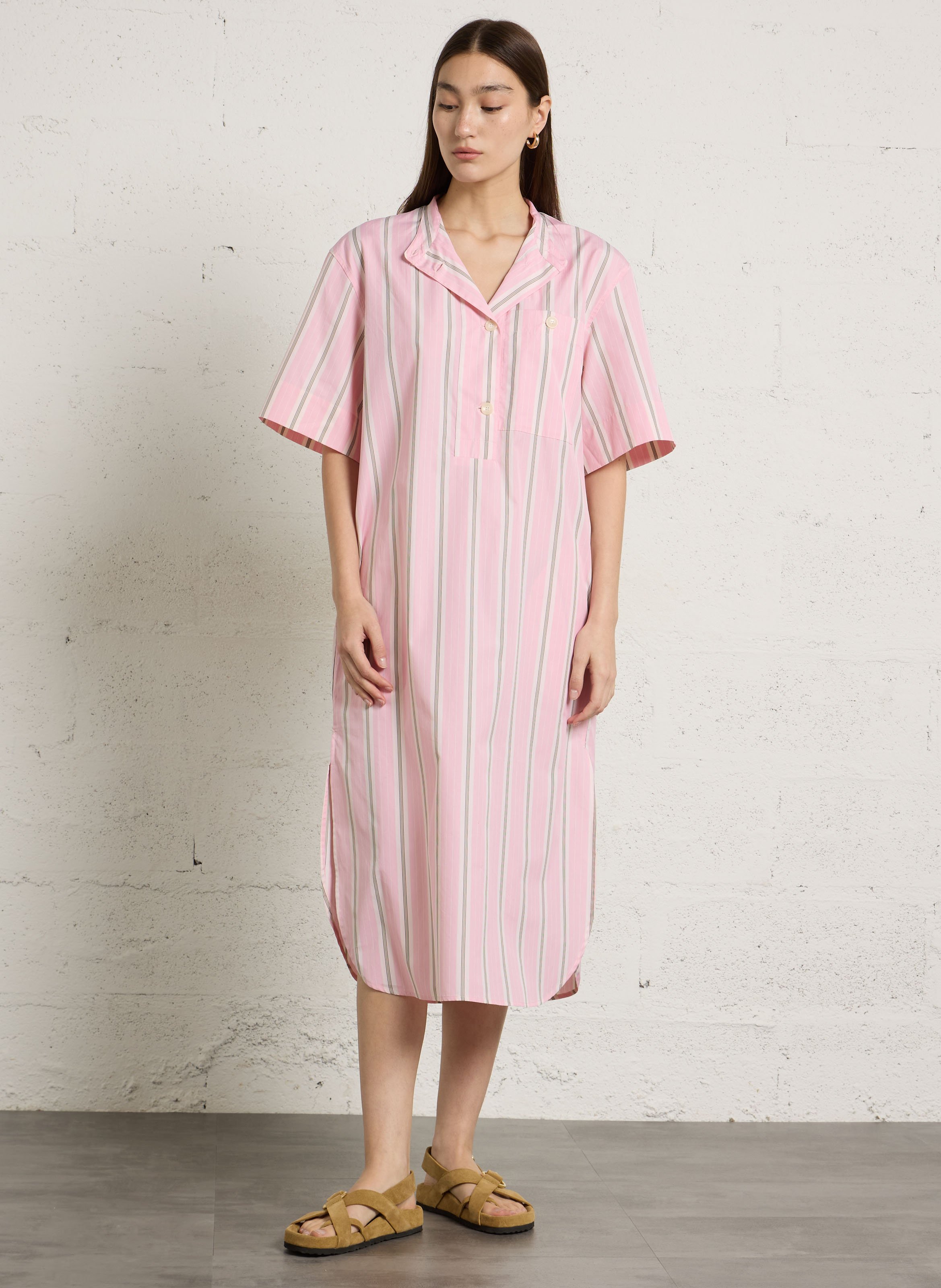 Robe longue col rond en coon ilya SOEUR Rose