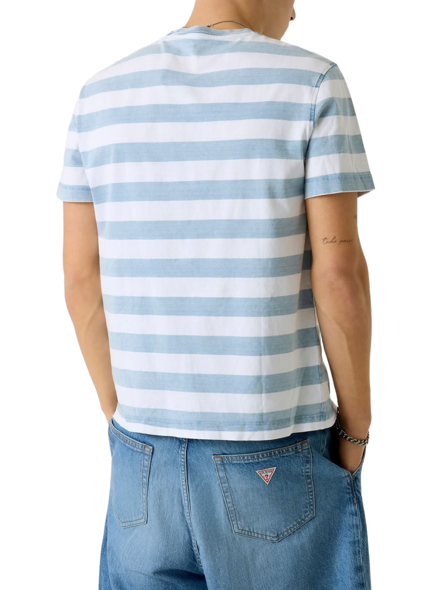Striped T-shirt with cotton logo embroidery GUESS Blue