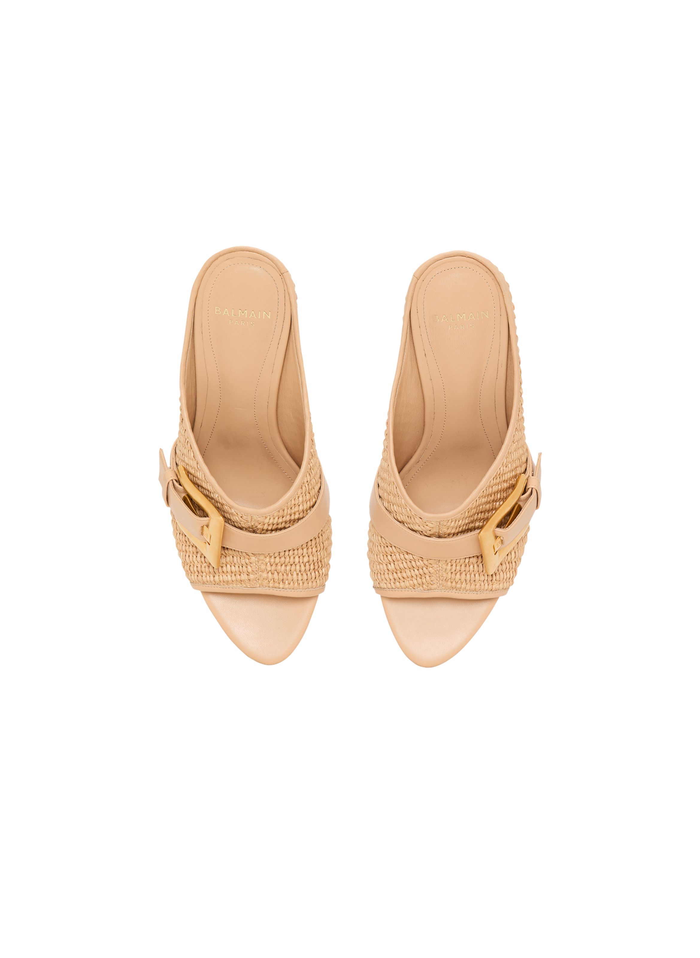 Mules anthem no wedge en raphia et cuir lisse BALMAIN Beige