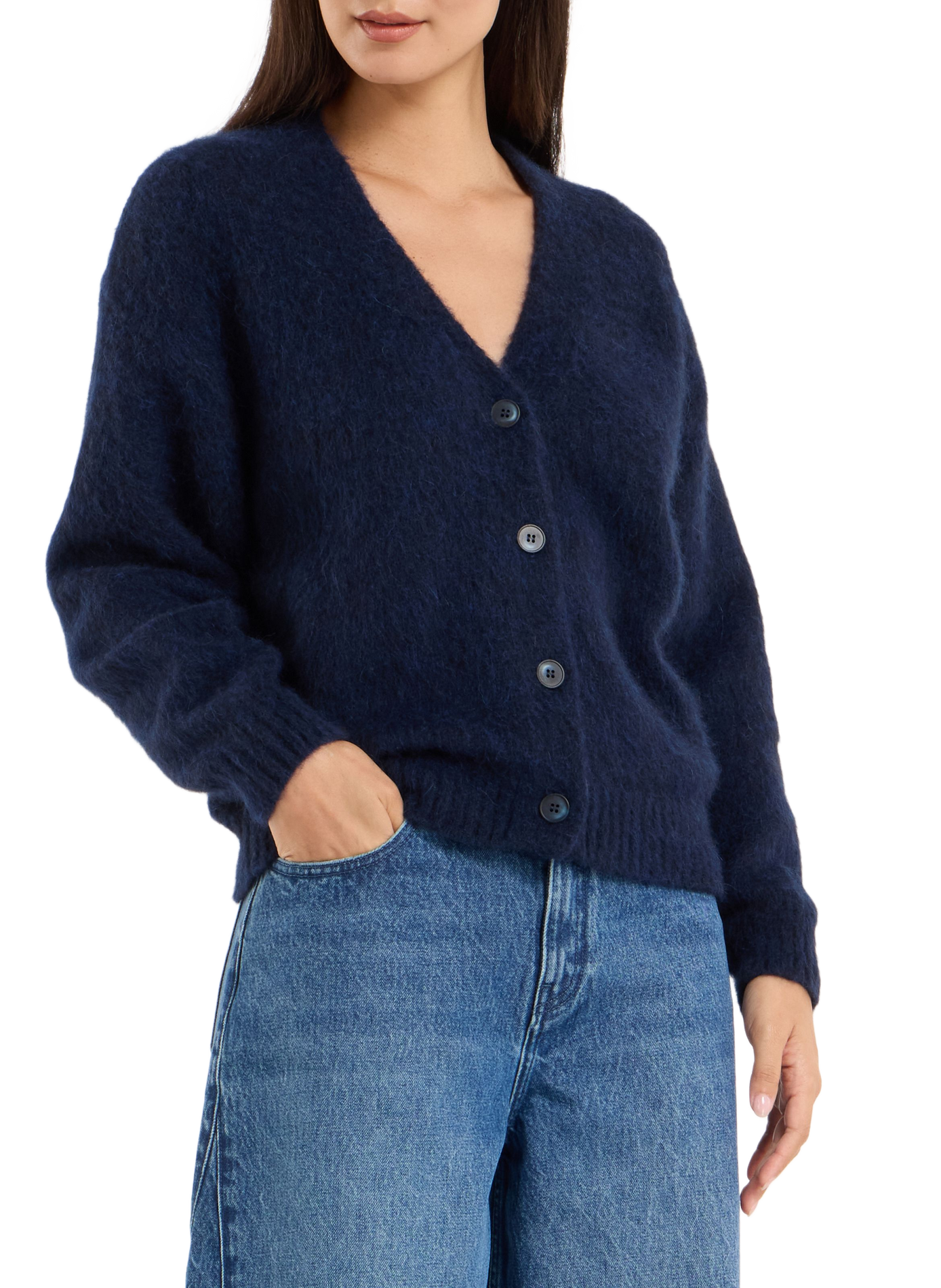 V-neck wool-blend cardigan SAISON 1865 Blue