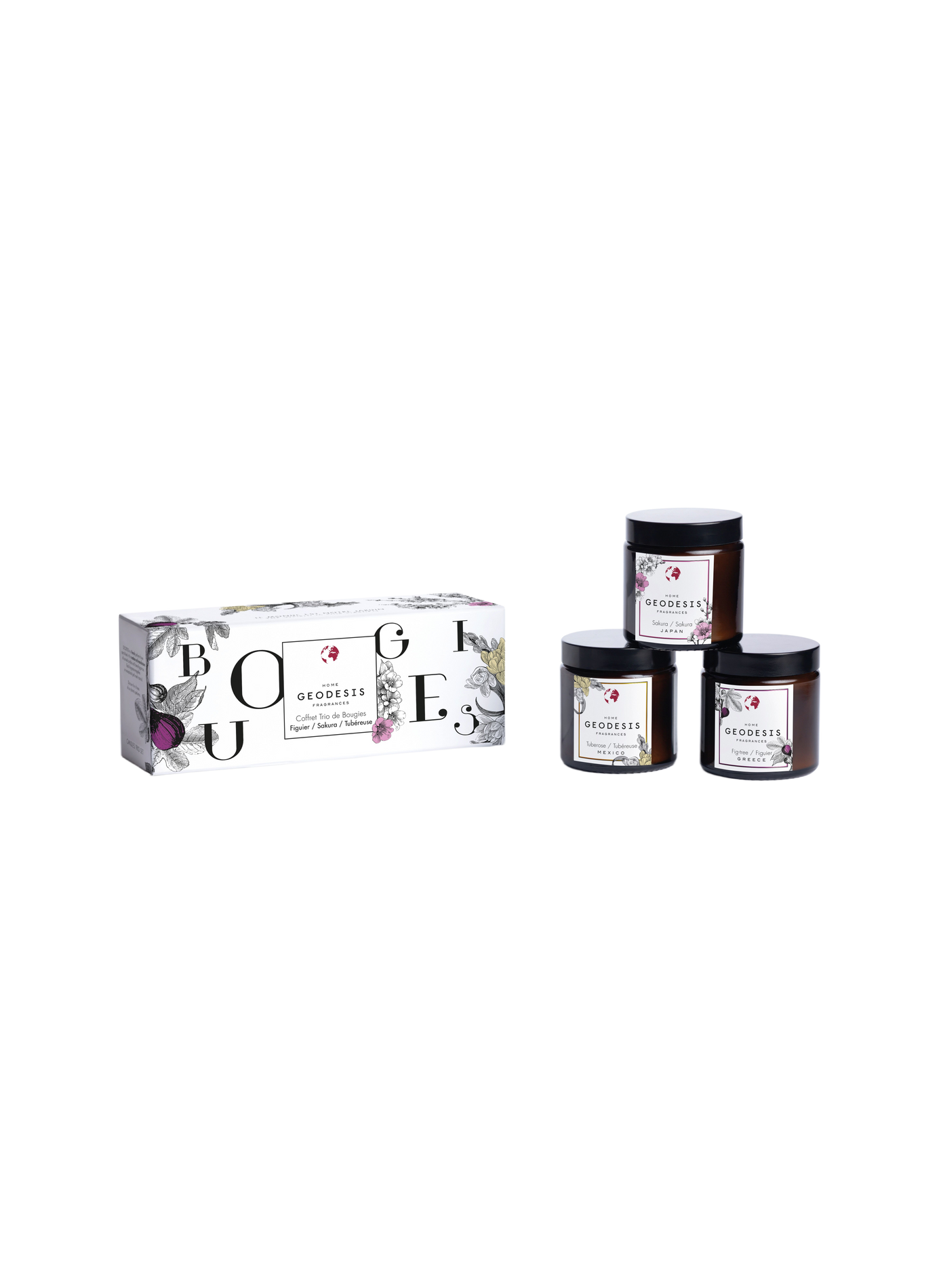 Coffret de 3 bougies en verre GEODESIS Marron