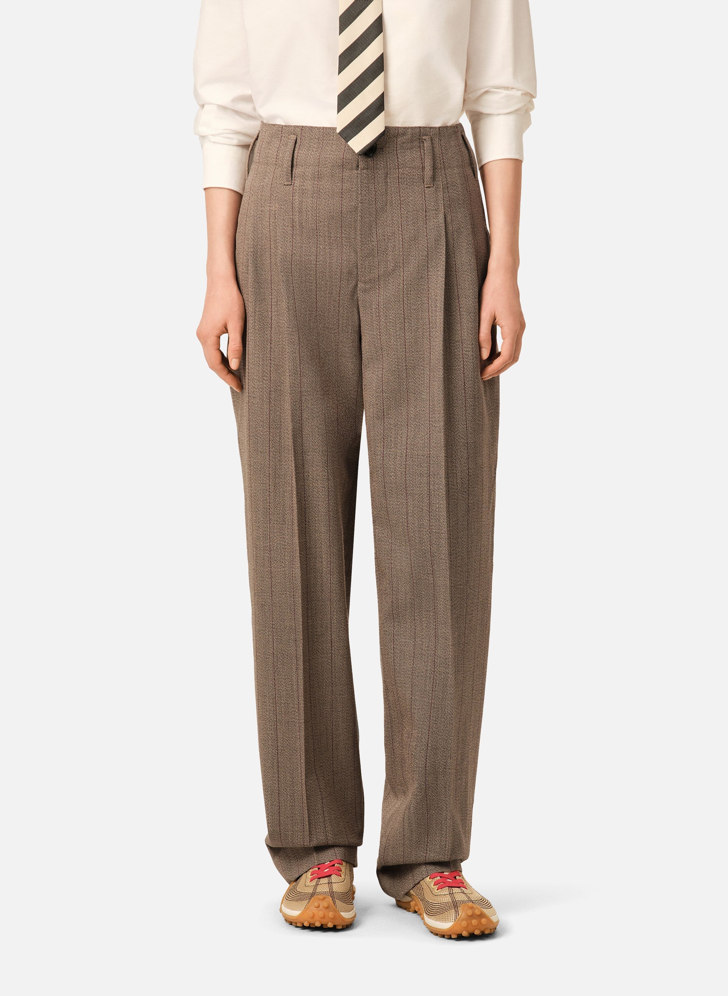 Pantalon rayé deux plis en laine | Marron AMI PARIS Femme