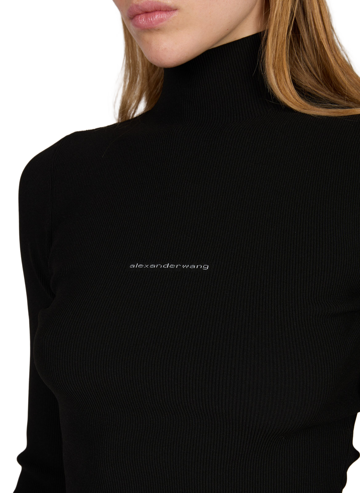 Pull col montant en maille à logo ALEXANDER WANG Noir