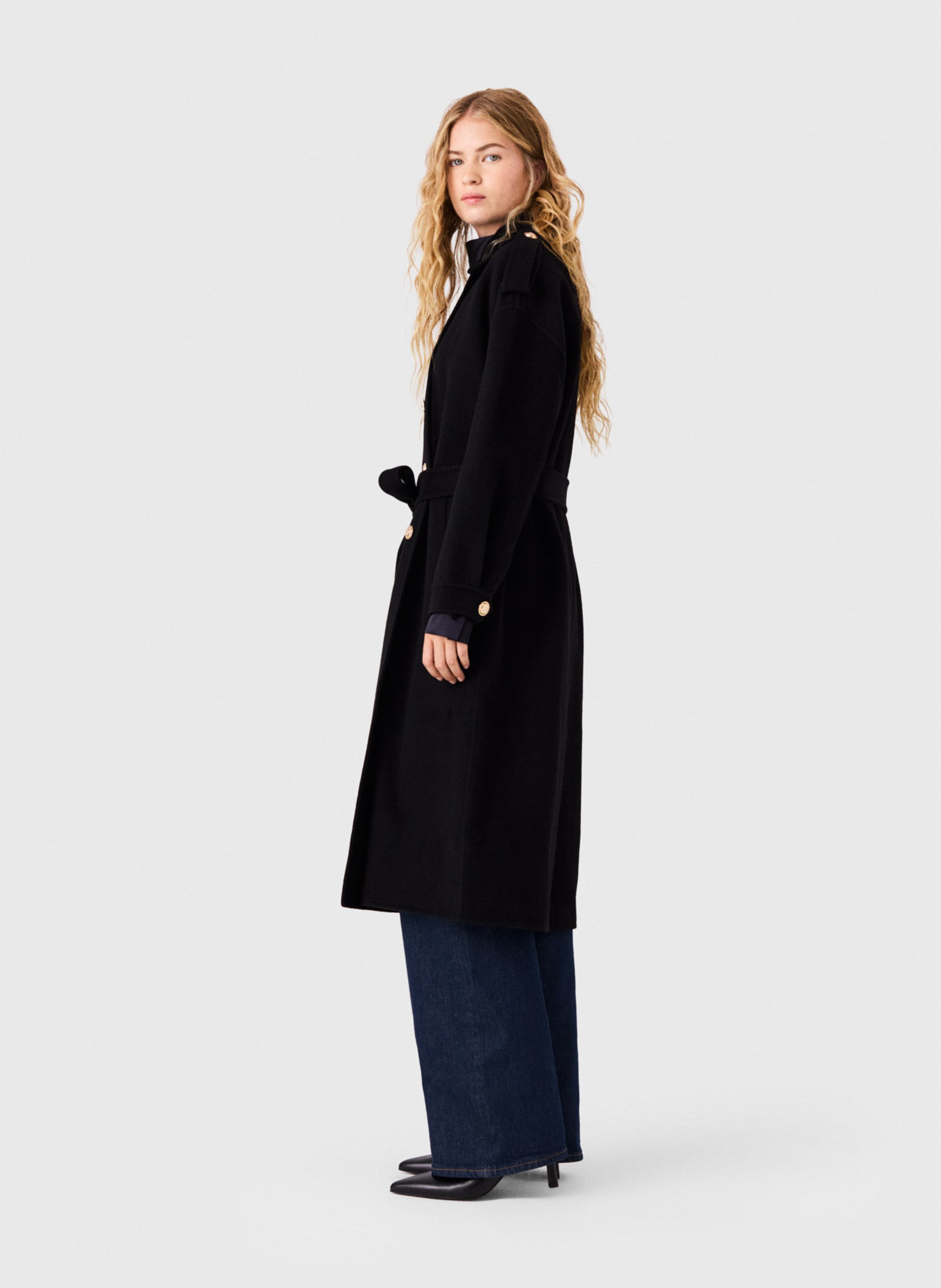 Manteau col classique en laine mélangée MAJE Noir