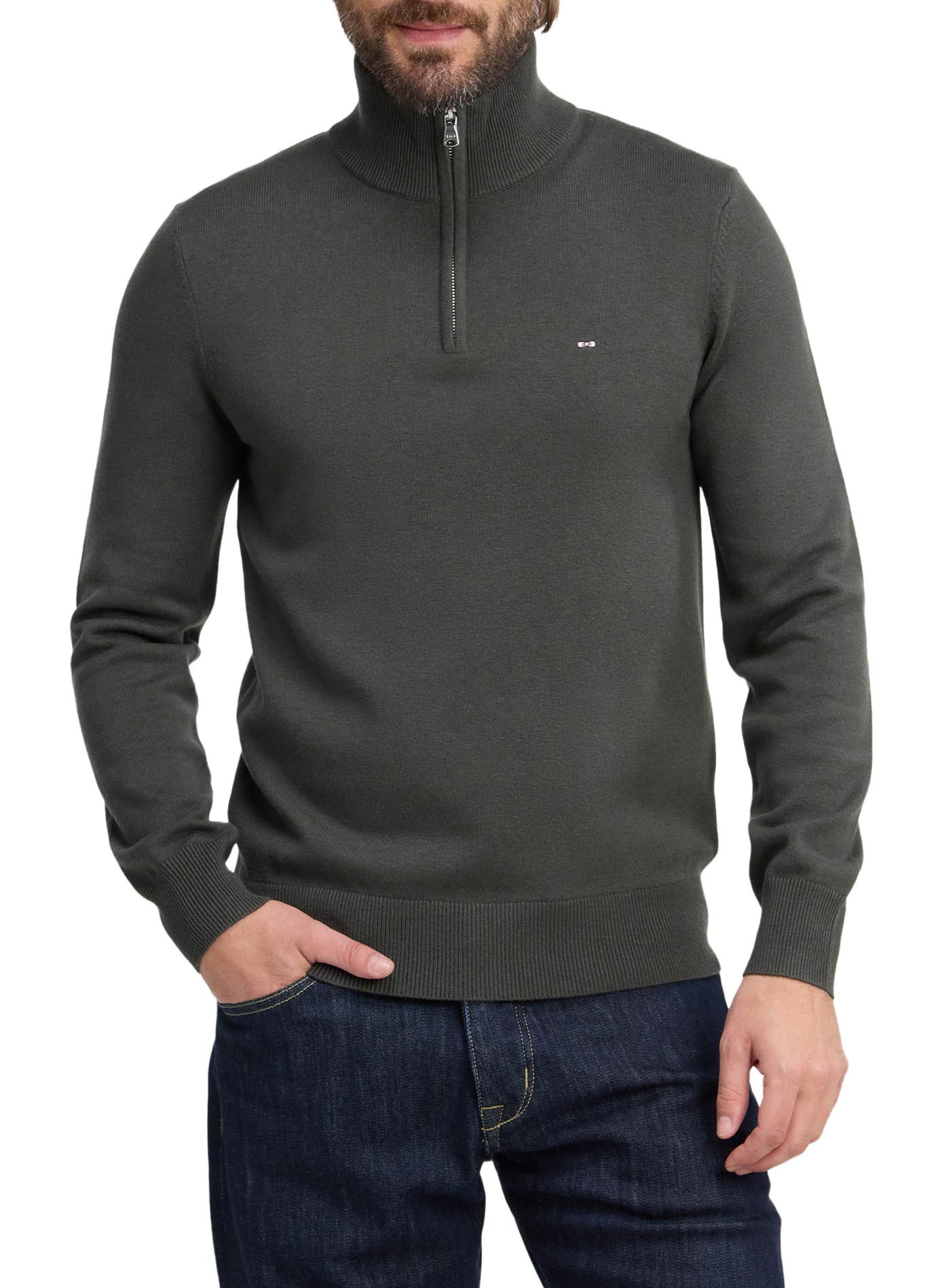 Zip-Up High-Neck Sweater in Wool Blend | Khaki EDEN PARK Men