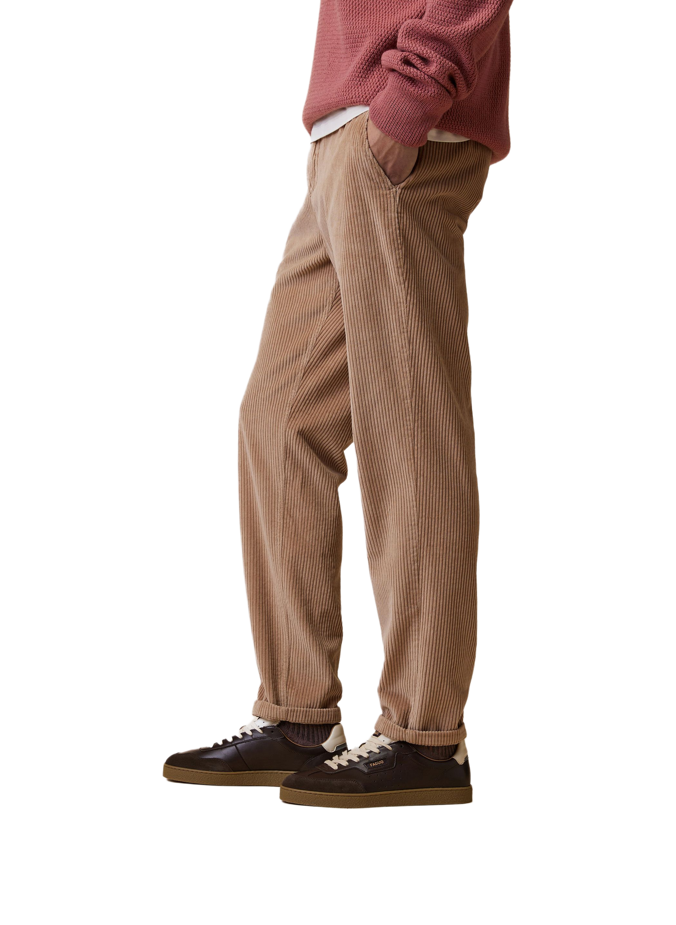 Pantalon droit en velours côtelé FAGUO Beige