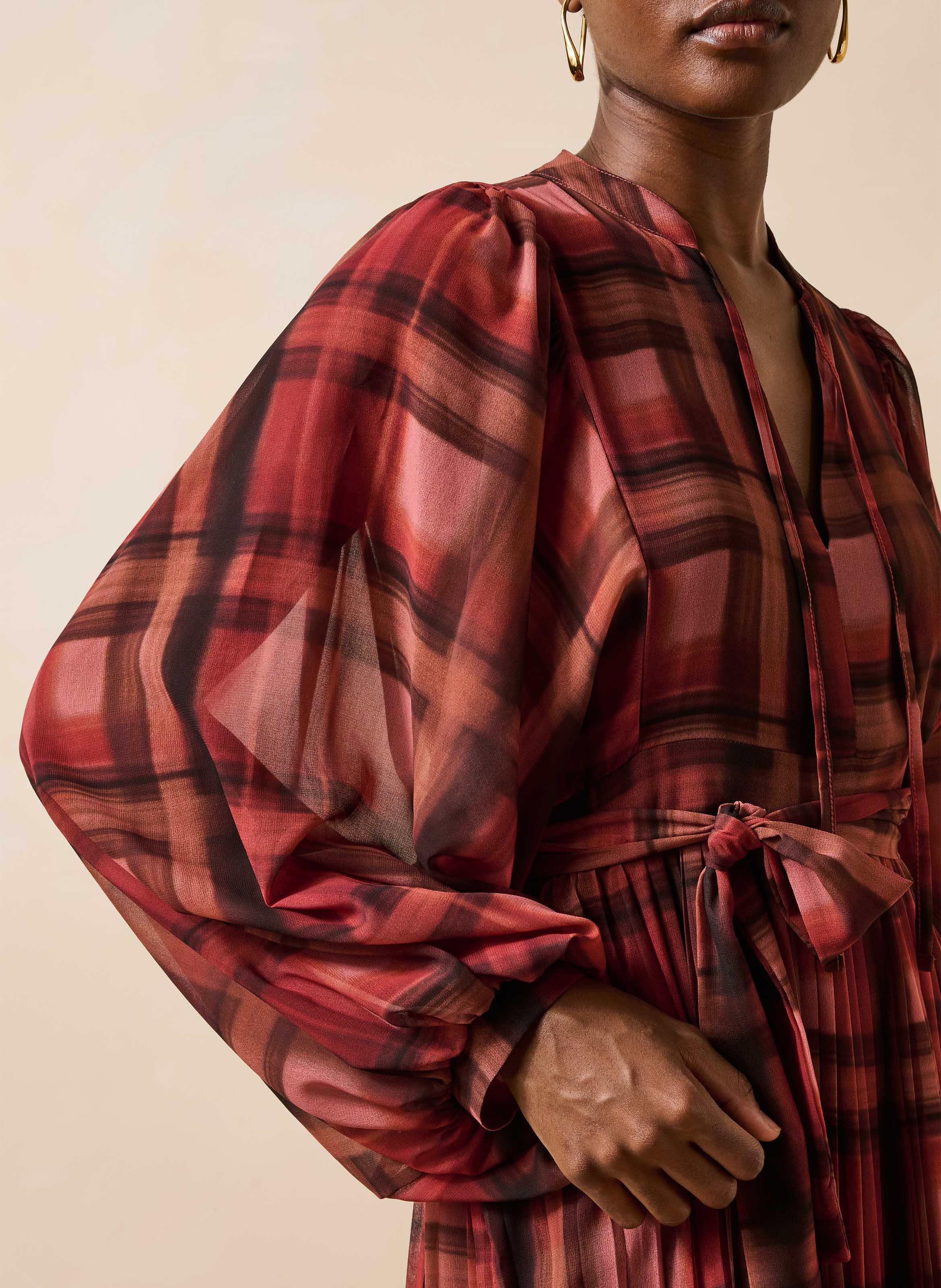 Midi-jurk met ruitmotief en ceintuur LA FEE MARABOUTEE Rood