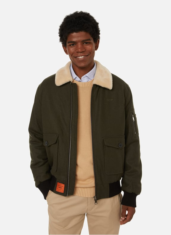 Mens sherpa lined bomber jacket on sale