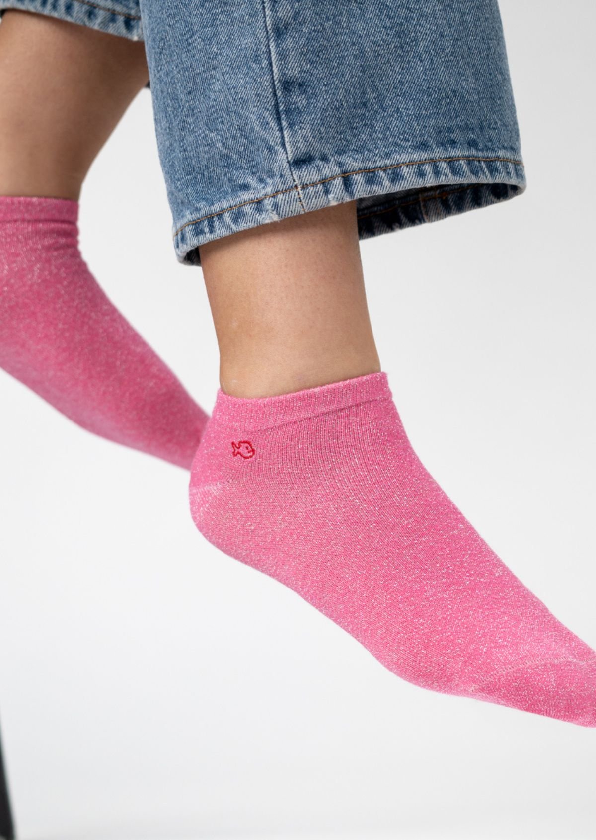 Socquettes pailletées en coton peigné unies BILLYBELT Rose