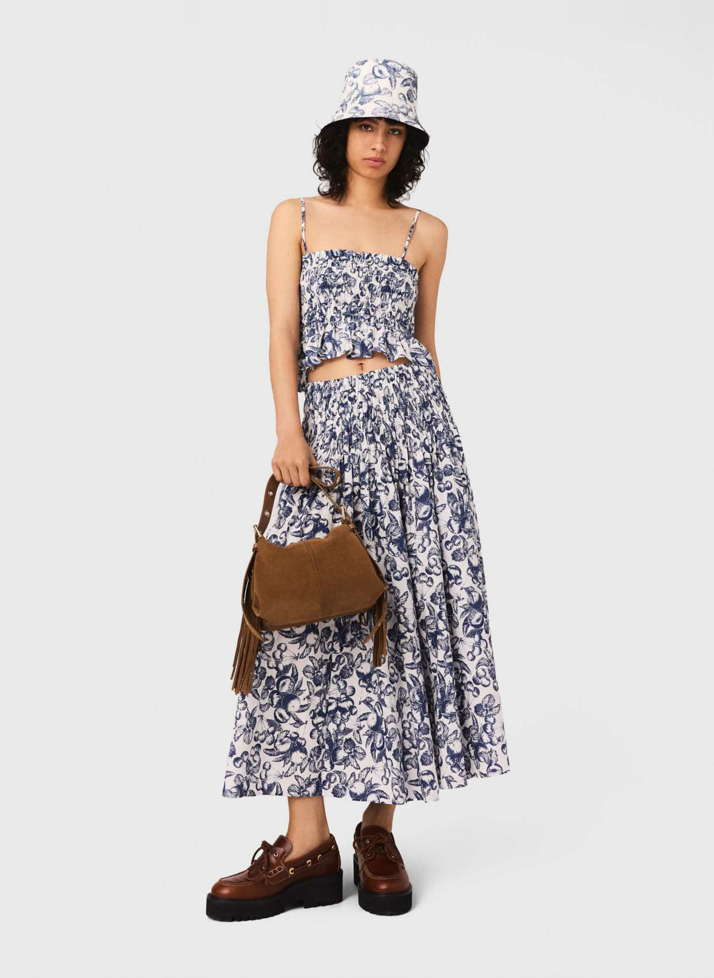 Jupe midi évasée à imprimé cerise MAJE Bleu