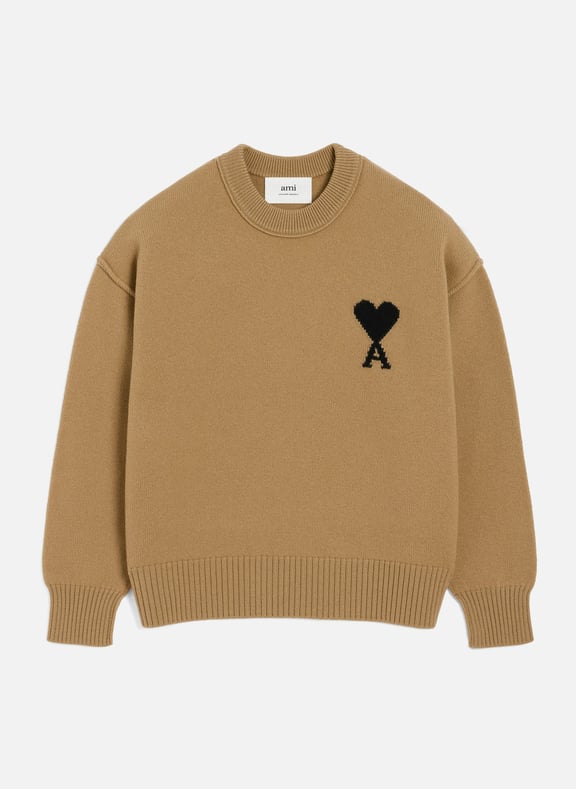 Pull col rond ami de coeur en laine unisexe Marron by AMI PARIS AMI PARIS Pull col rond ami de coeur en laine unisexe Marron