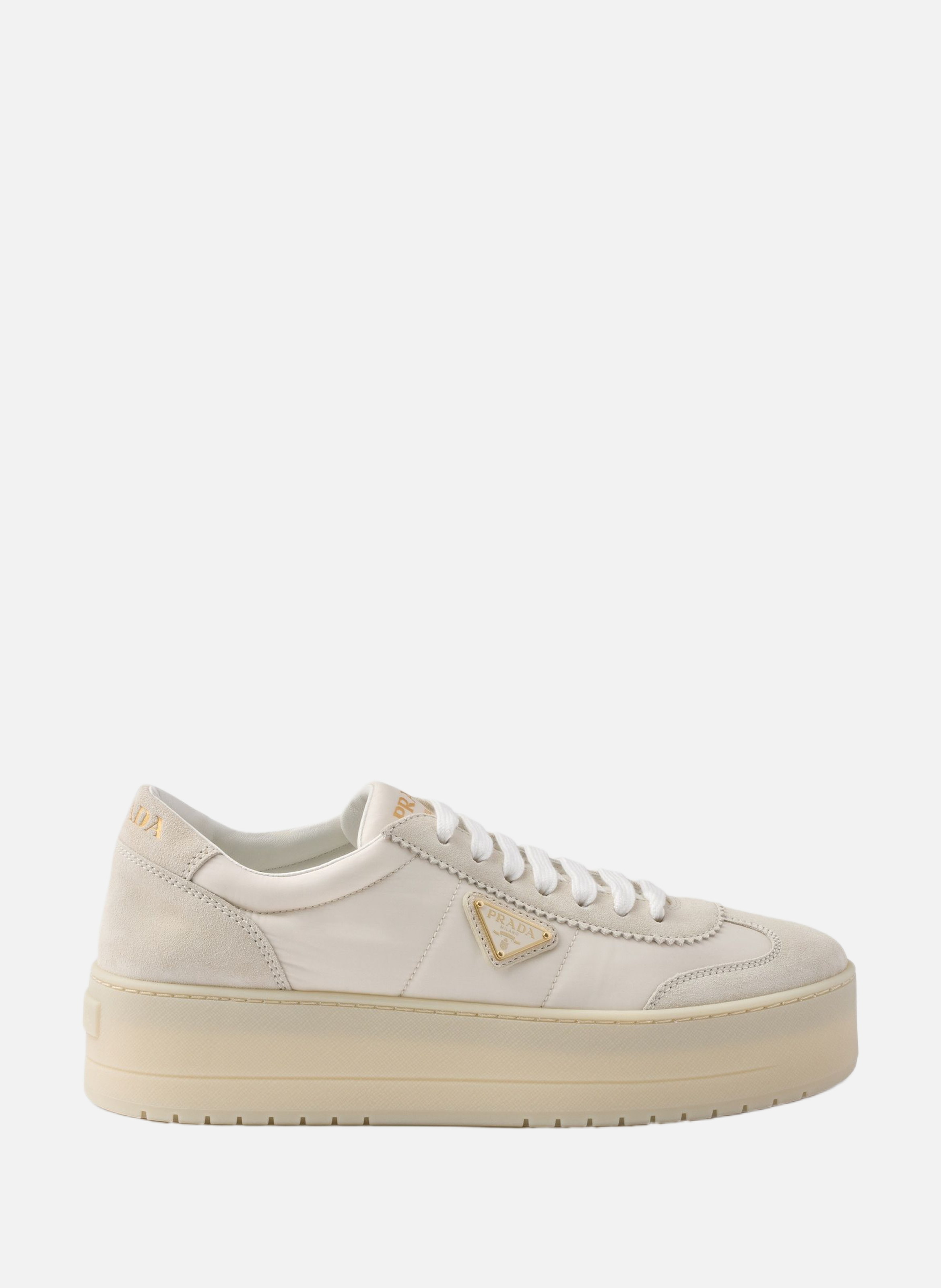 Sneakers downtown bold en nylon et veau velours PRADA Beige