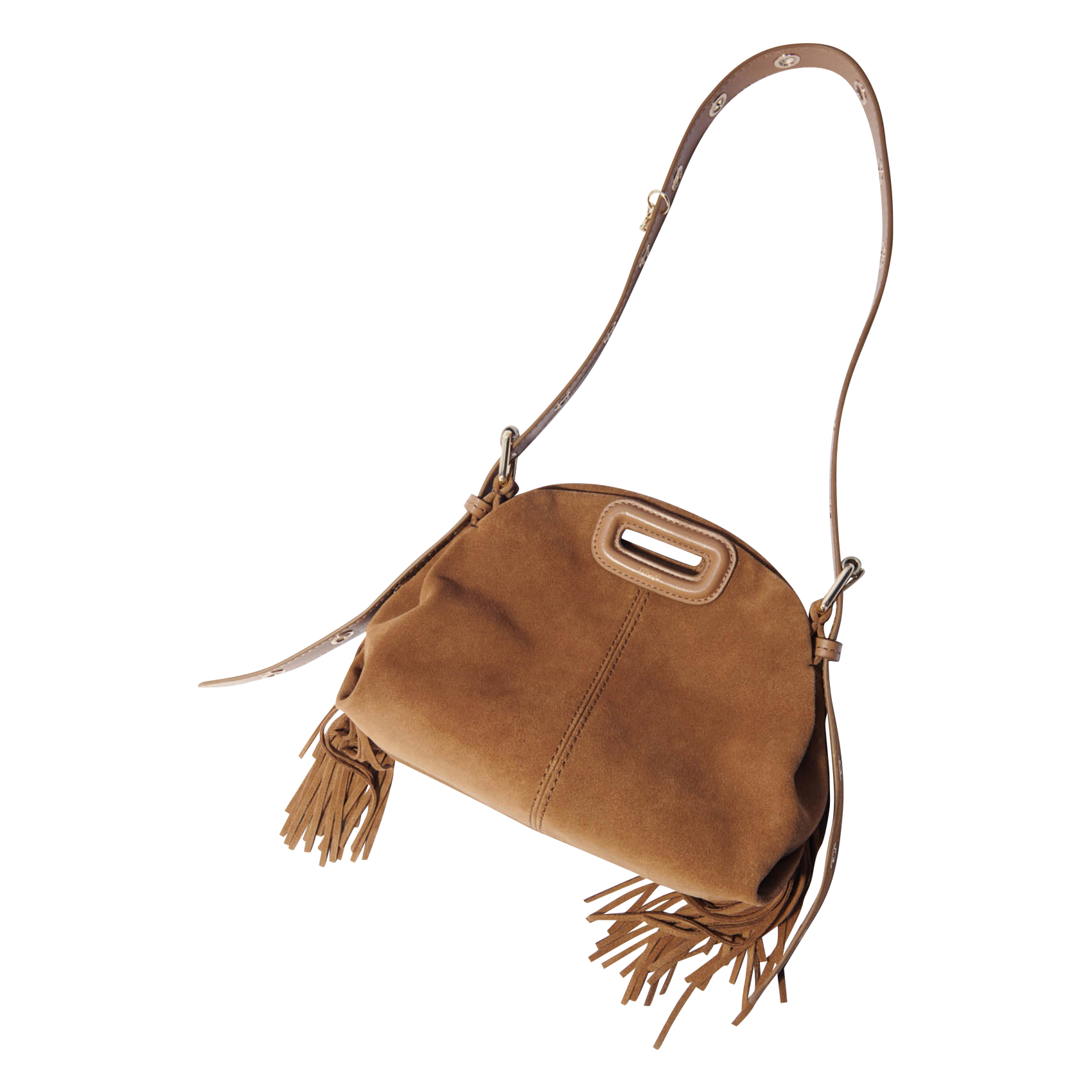 Sac bandoulière en cuir velours miss m mini MAJE Marron