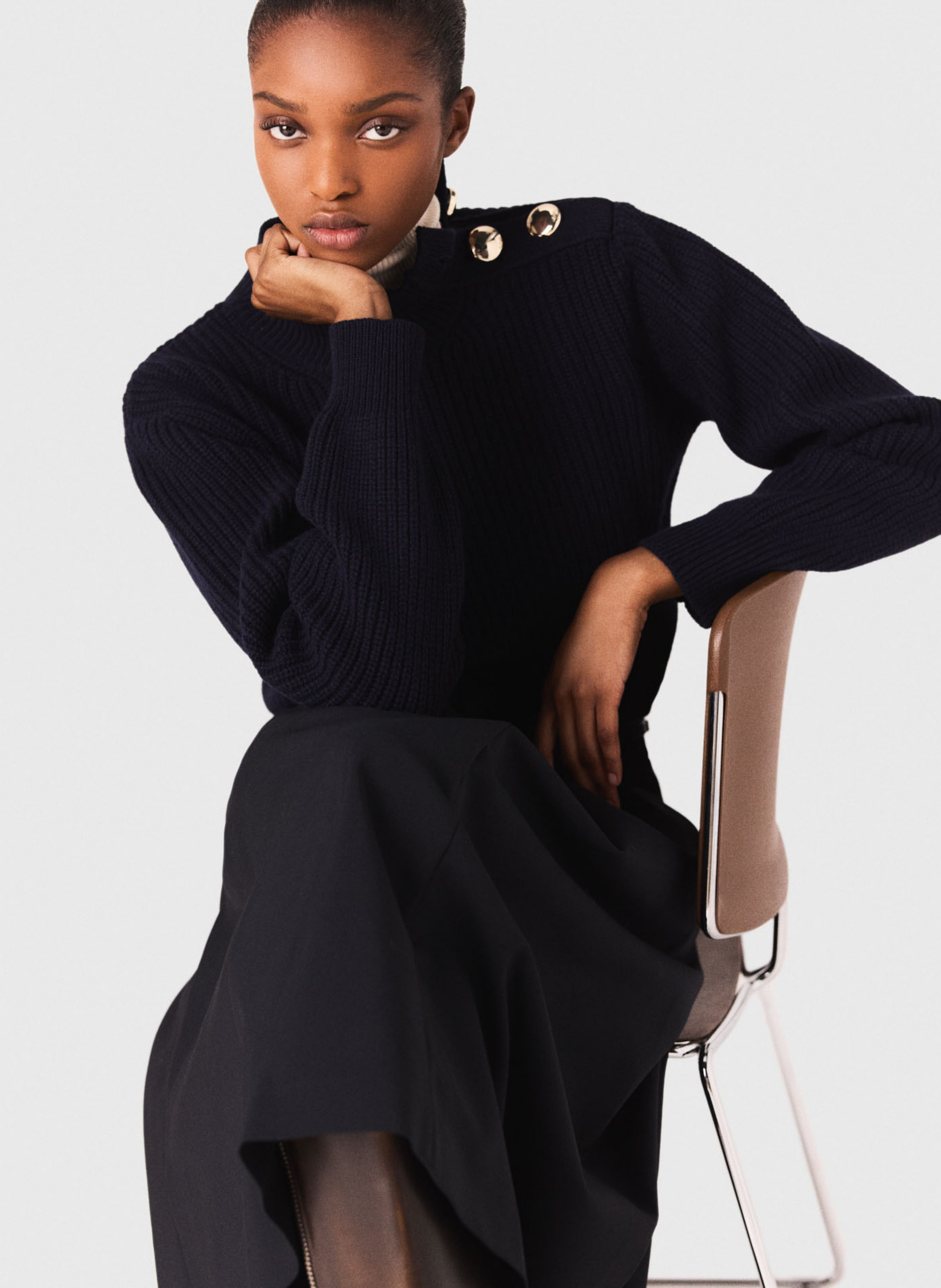 Pull col montant en laine MAJE Bleu