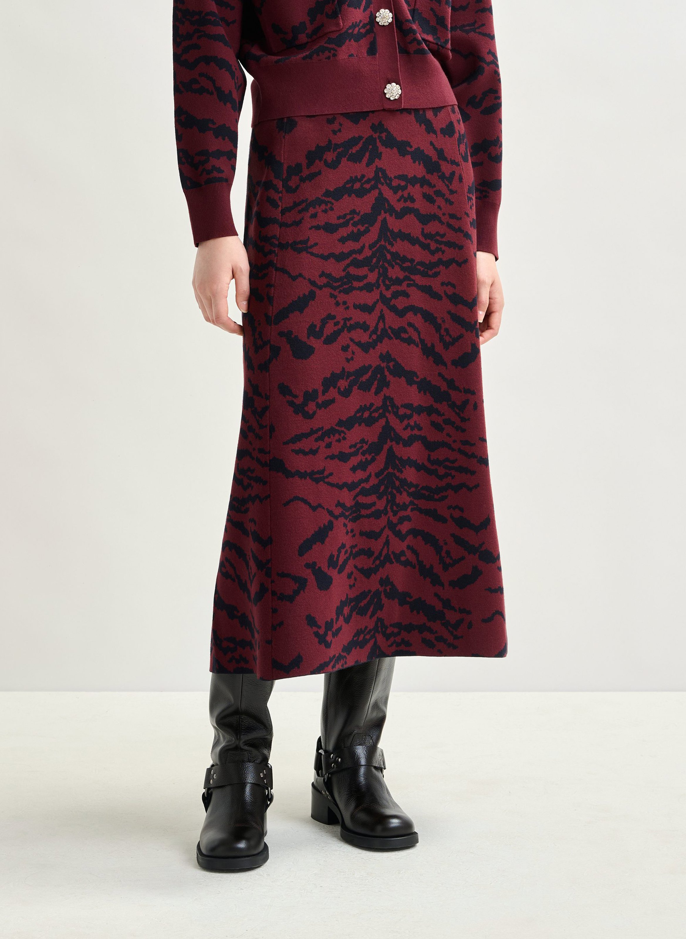 Jupe midi imprimé tigre Italicca ESSENTIEL ANTWERP Rouge