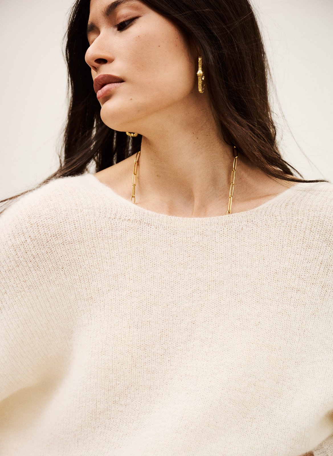 Pull droit col rond en maille isaac BA&SH Beige