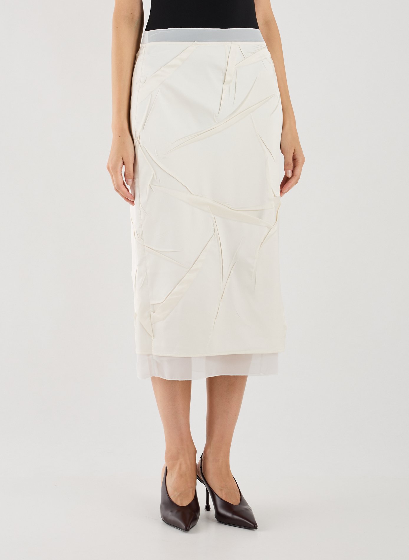 Jupe droite satinée effet froissé ADOLFO DOMINGUEZ Beige