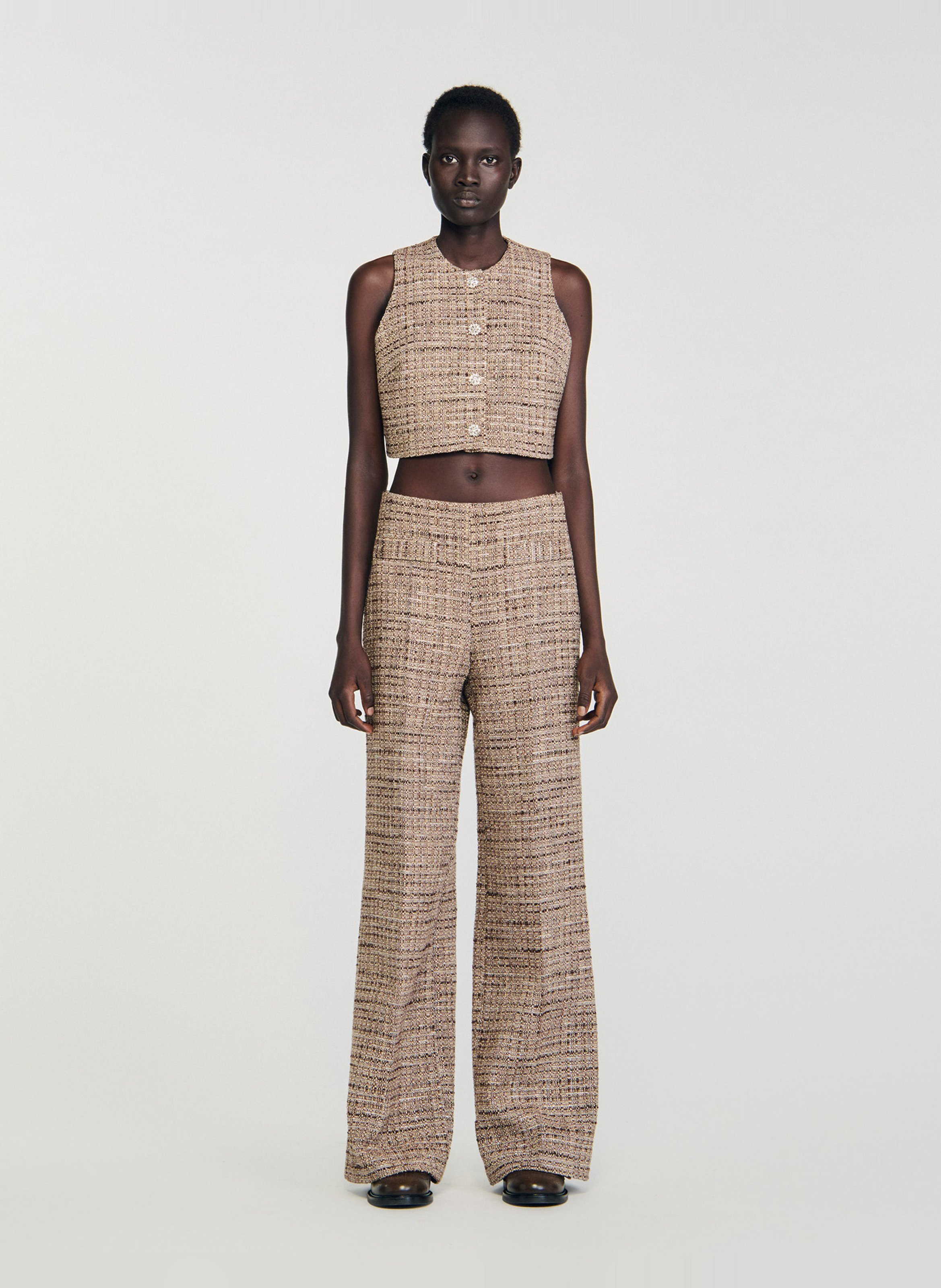 Pantalon patte d'eph en tweed SANDRO Marron