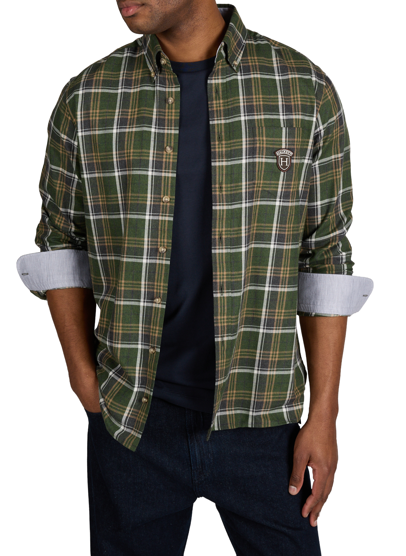 Chemise à carreaux col américain en coton HACKETT Vert