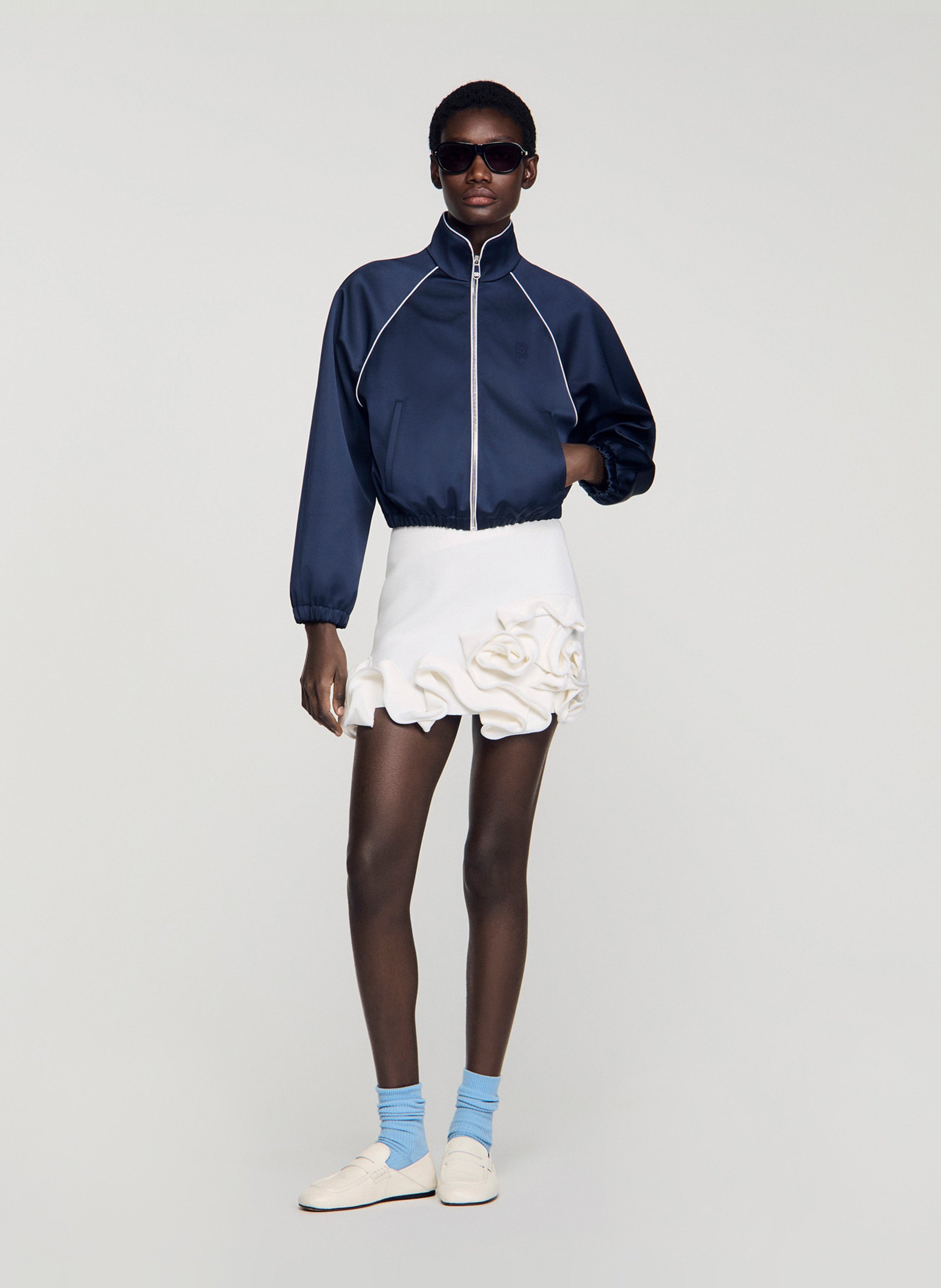 Blouson zippé uni col montant SANDRO Bleu