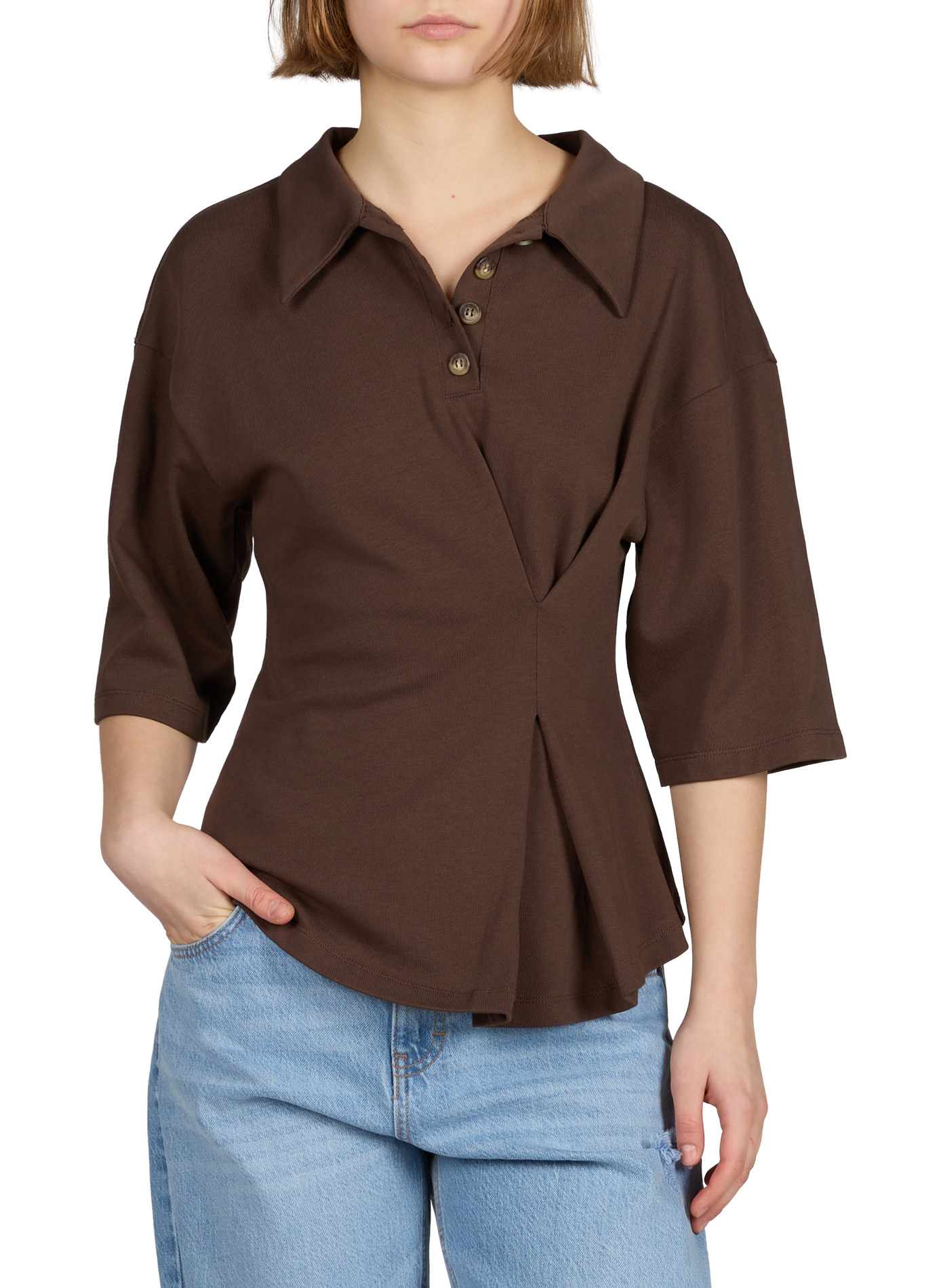 Fitted cotton polo TOPSHOP Brown