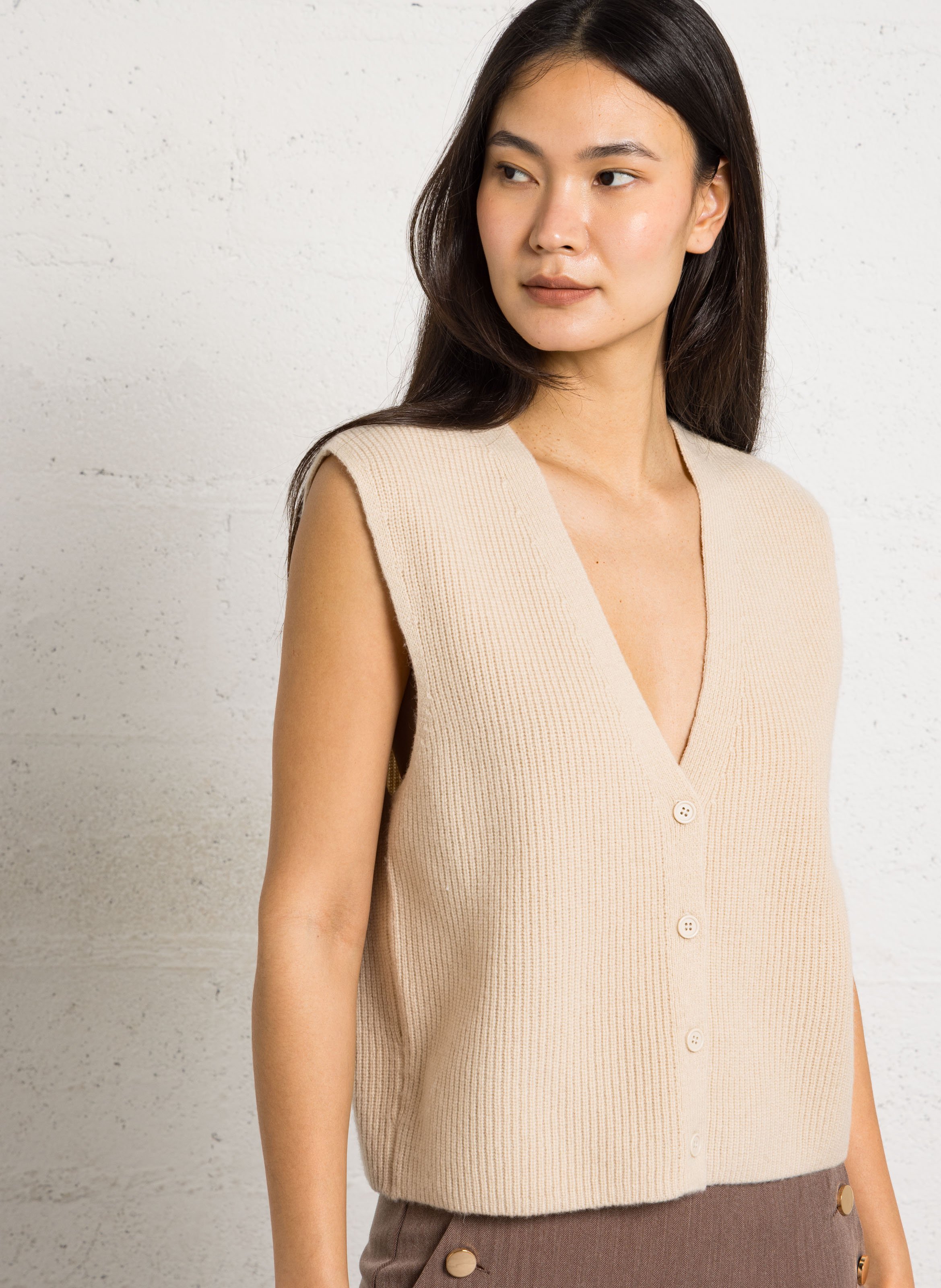 Gilet col v en laine paraty MAISON 123 Beige