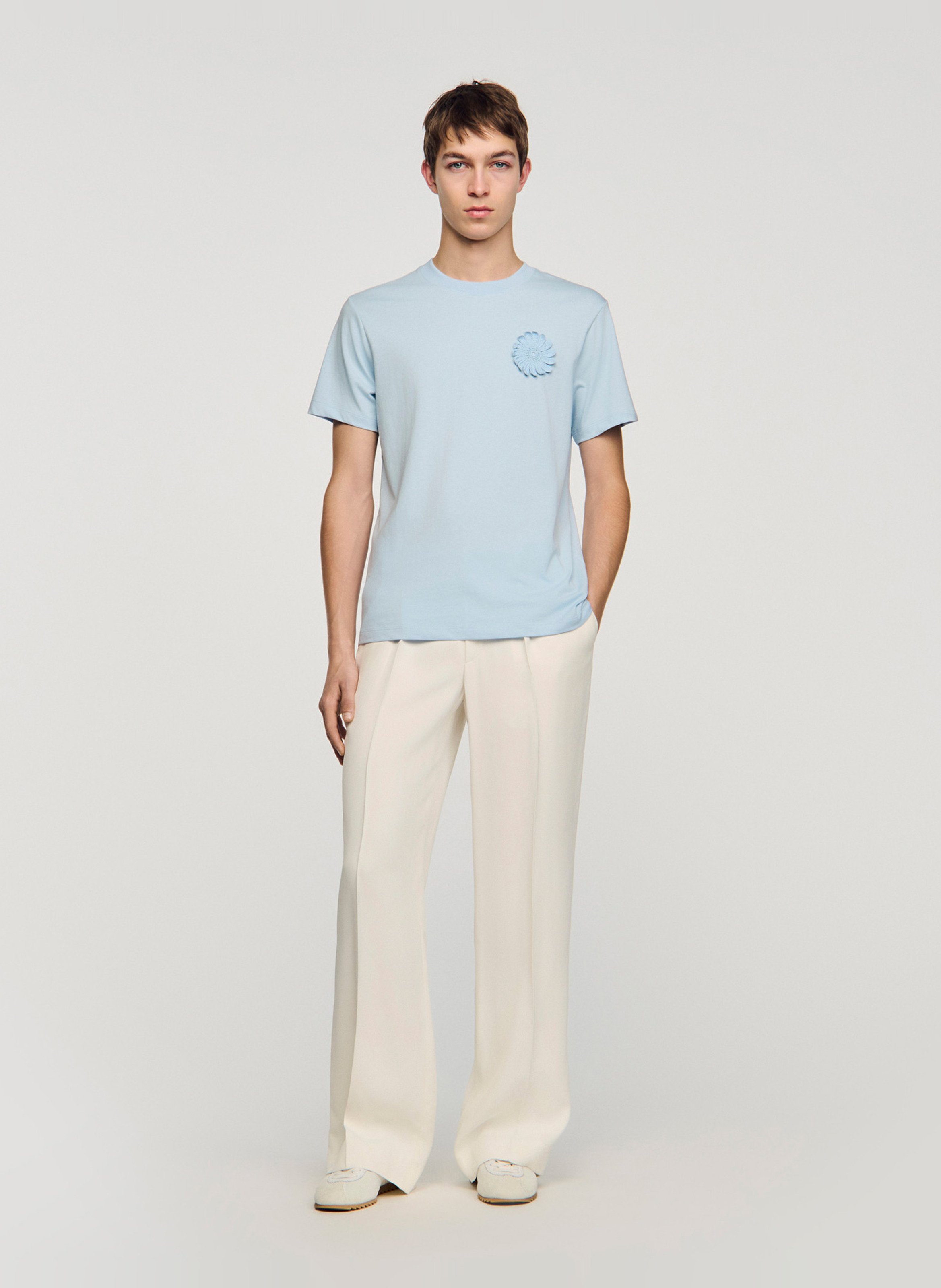 Tee-shirt droit col rond en coton SANDRO Bleu