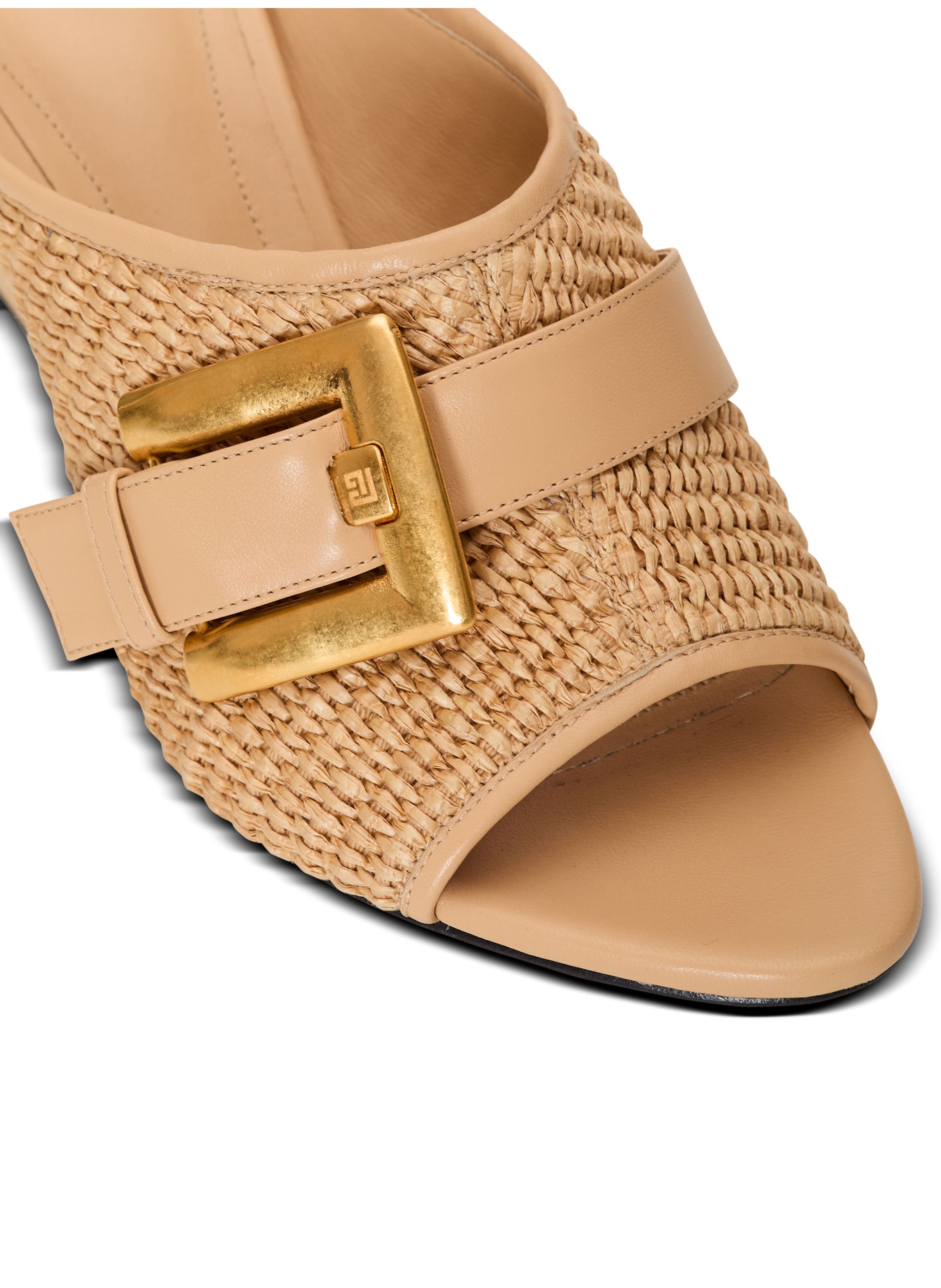 Mules anthem no wedge en raphia et cuir lisse BALMAIN Beige