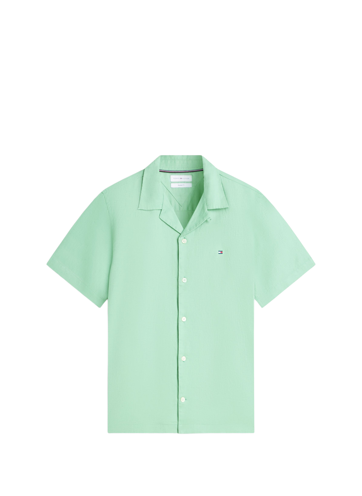 Chemise uni à manches courtes en coton et lin TOMMY HILFIGER Vert