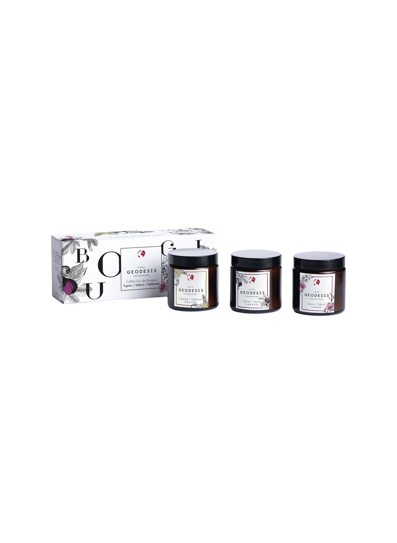 Coffret de 3 bougies en verre GEODESIS Marron