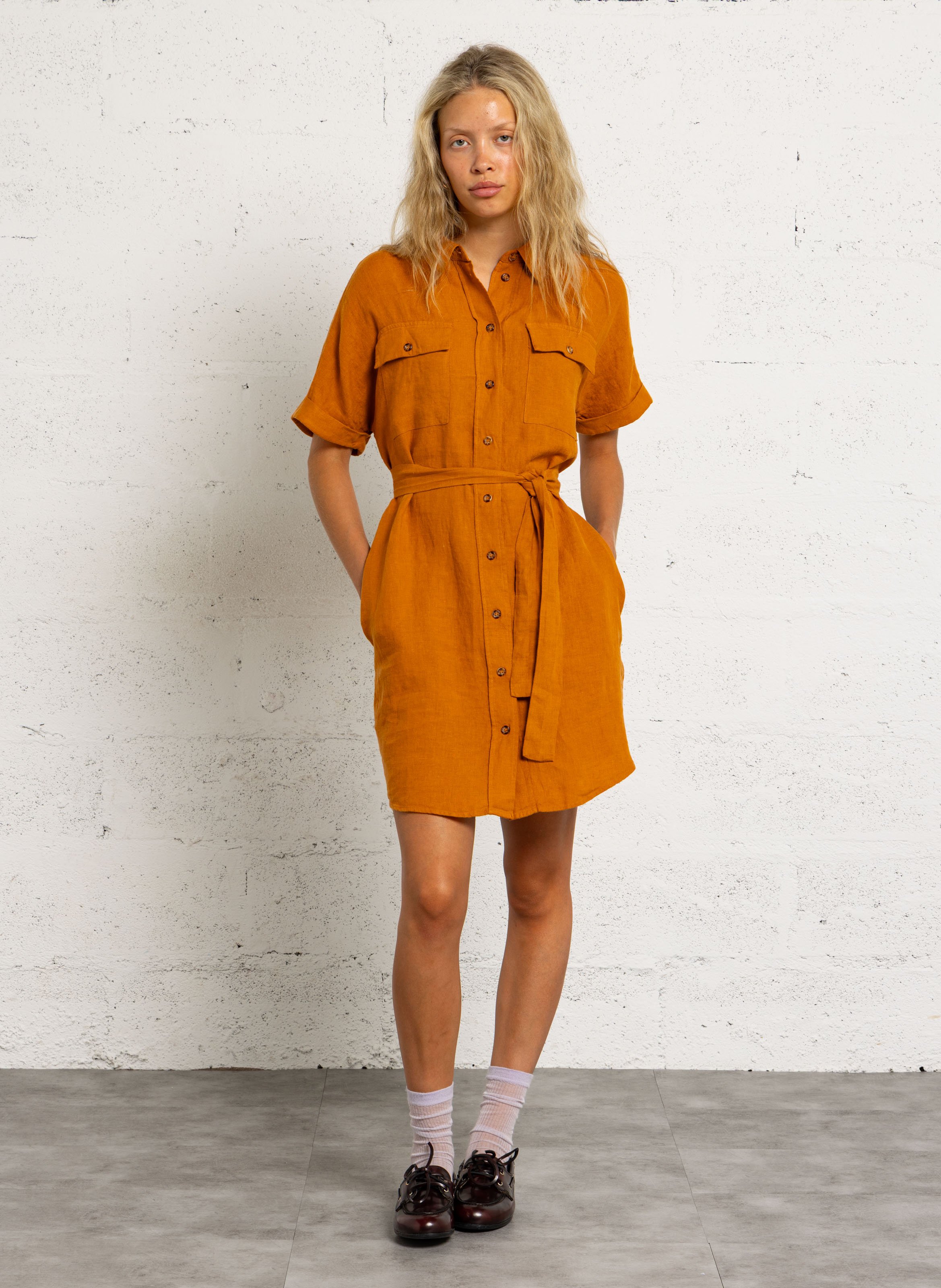 Robe chemise col classique en lin laya MAISON 123 Doré