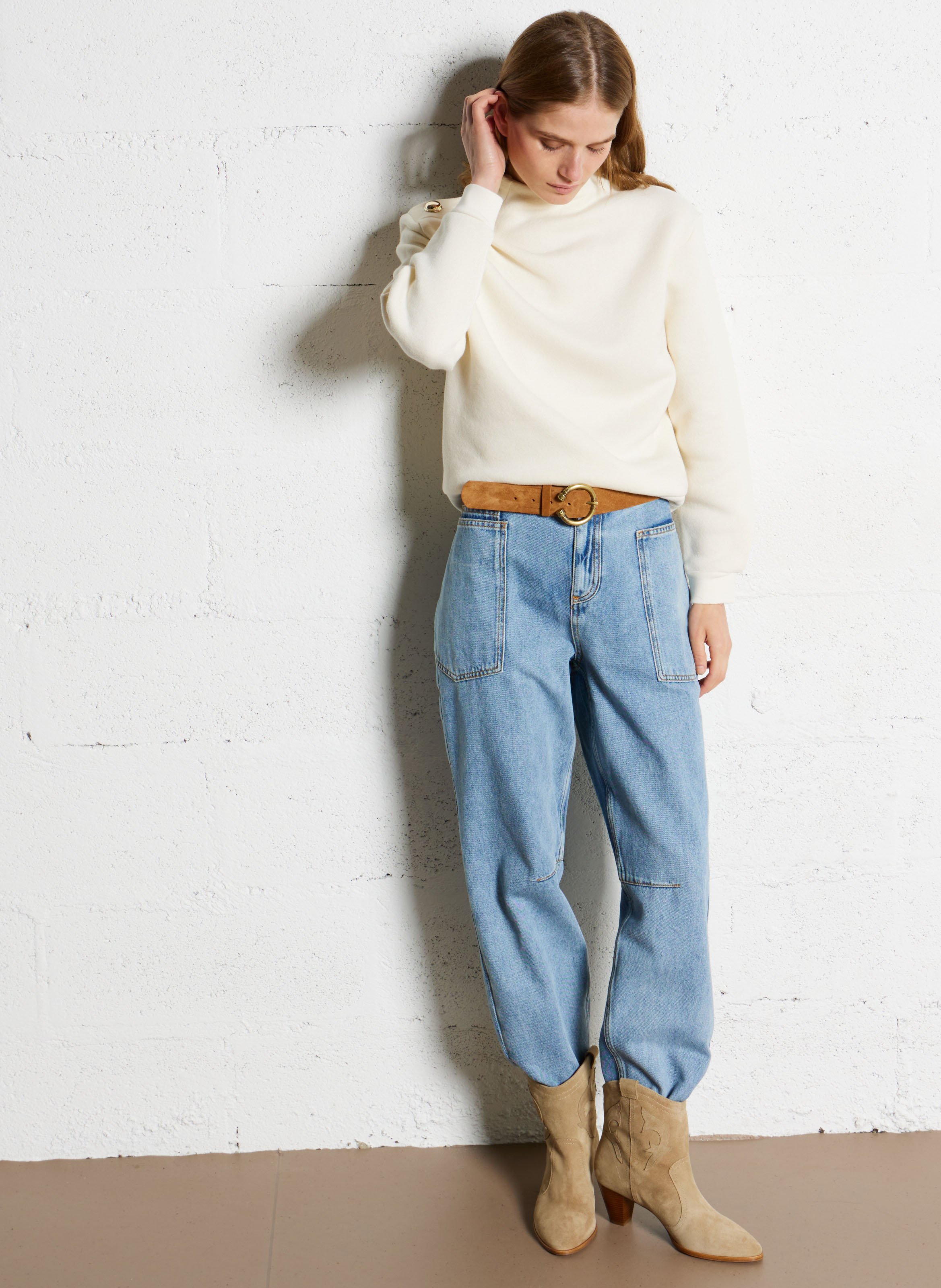 Bottines en cuir velours casey BA&SH Beige