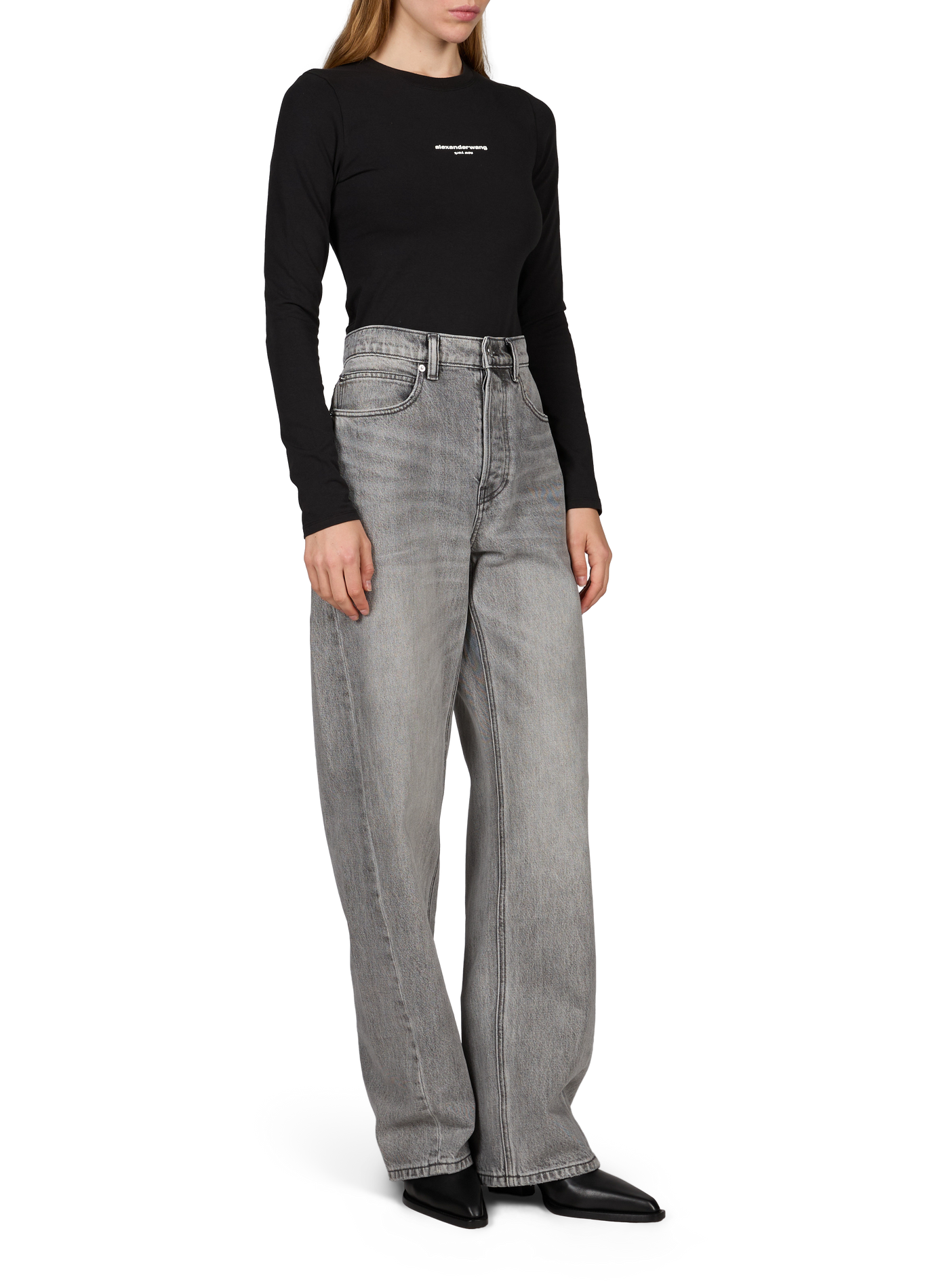 Top col rond à logo en coton mélangé ALEXANDER WANG Noir