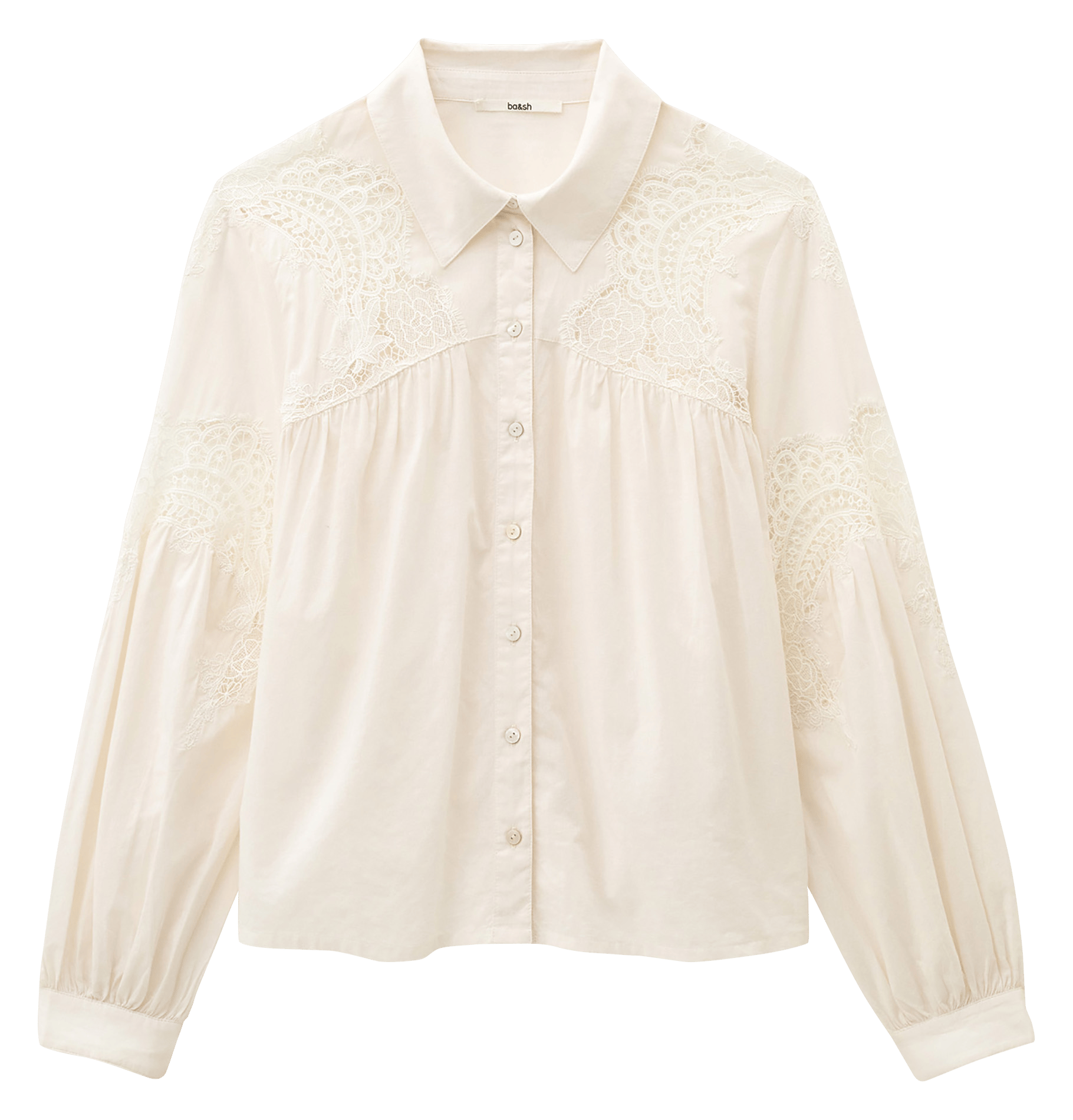 Chemise droite col classique à dentelle en coton roseanne BA&SH Beige