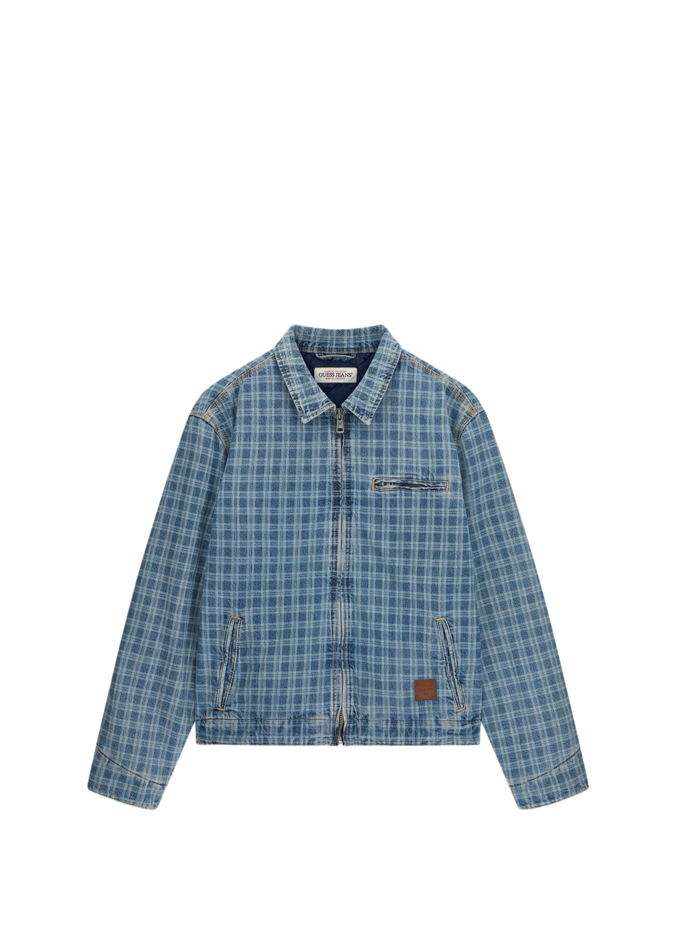 Veste droit col classique à carreaux en coton mélangé GUESS Bleu