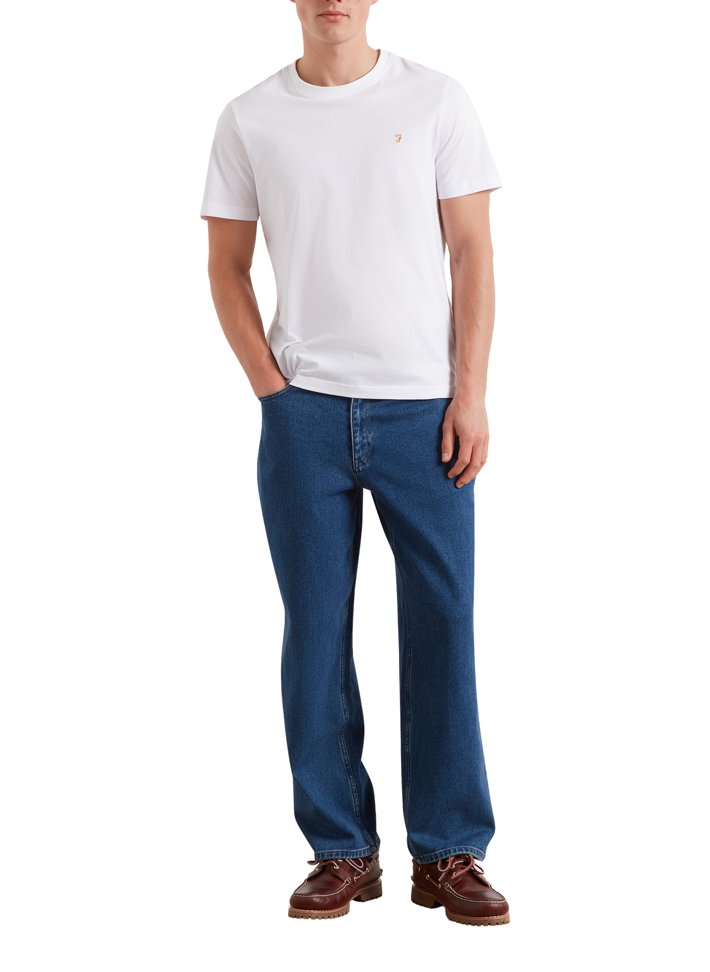 T-shirt droit à logo en coton  FARAH White
