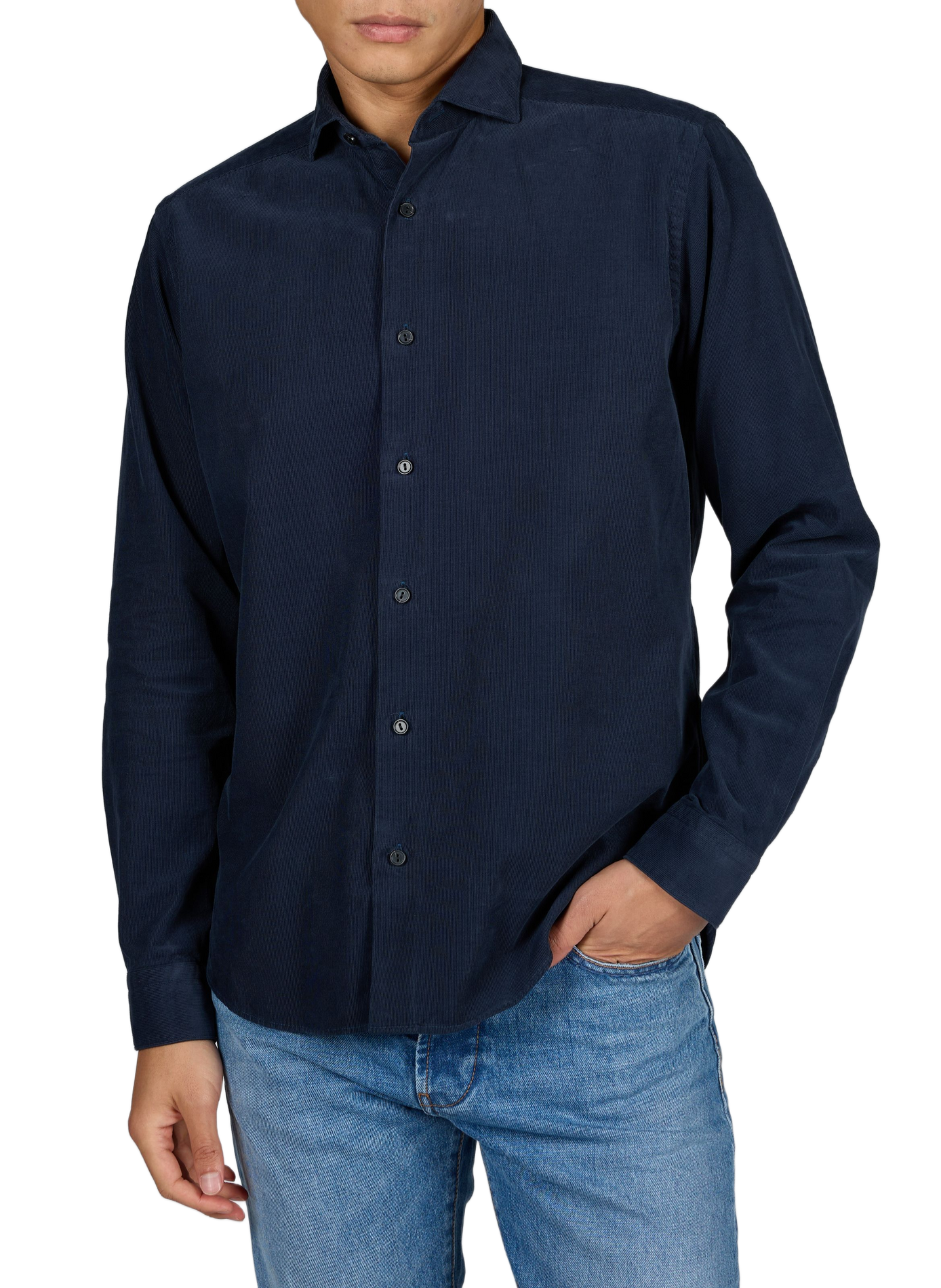 Recht overhemd van katoenen ribfluweel ETON Blauw
