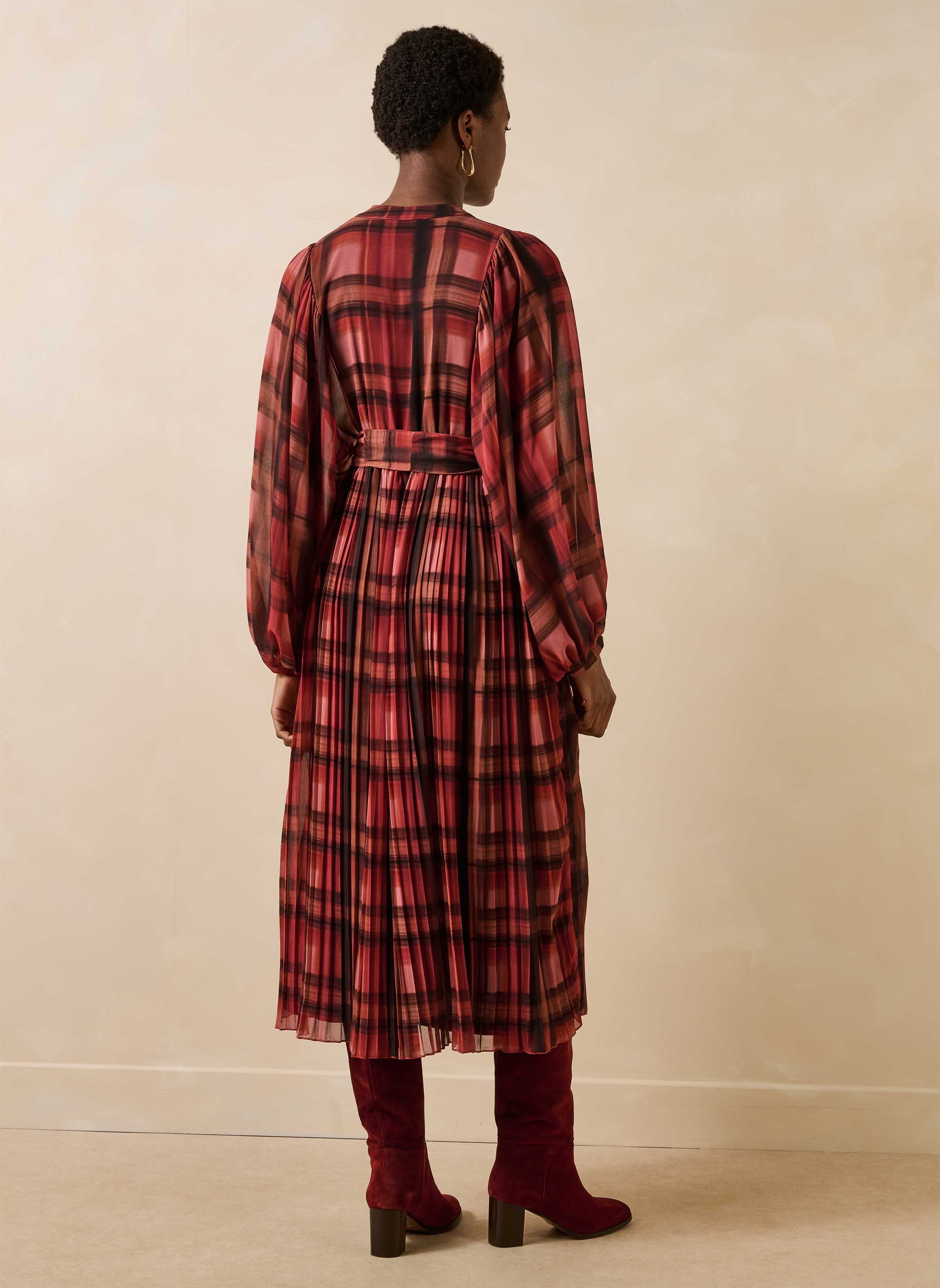Midi-jurk met ruitmotief en ceintuur LA FEE MARABOUTEE Rood