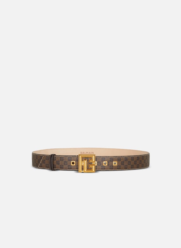 Ceinture p-belt en toile cirée monogramme Marron by BALMAIN BALMAIN Ceinture p-belt en toile cirée monogramme Marron