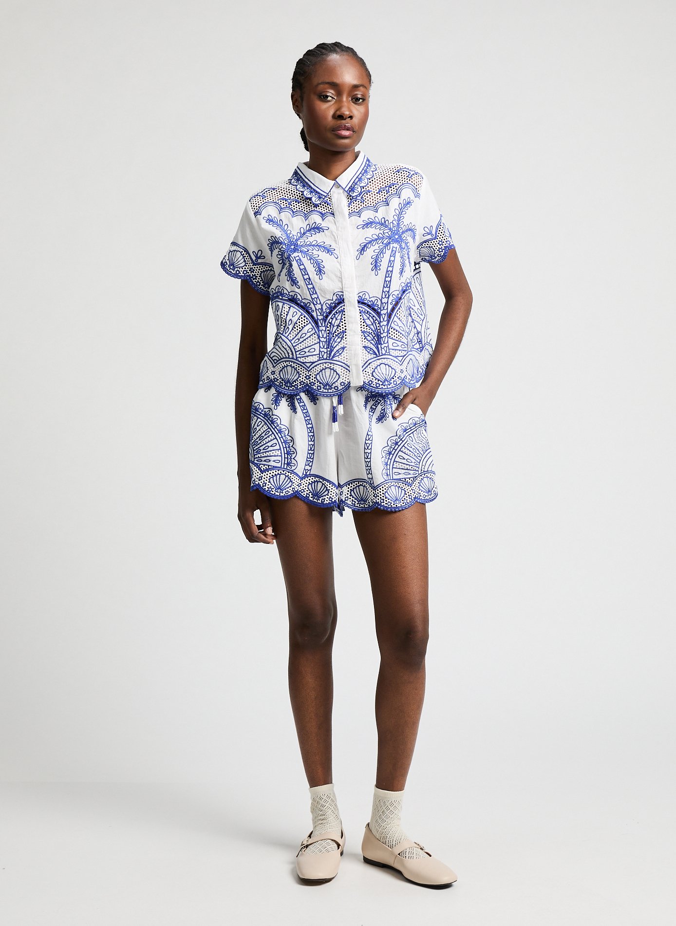 Short ample Palmiers FARM RIO Blanc