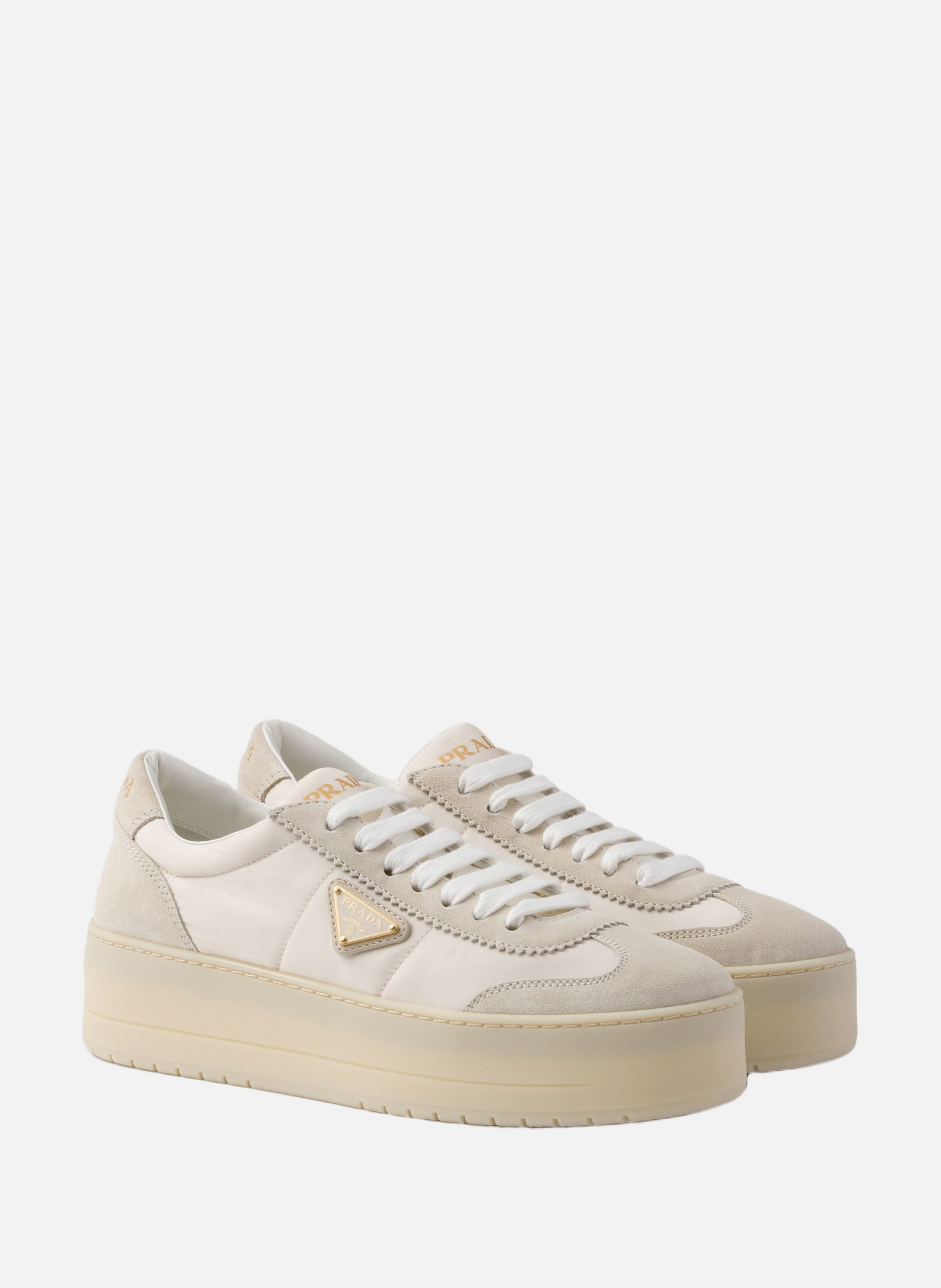 Sneakers downtown bold en nylon et veau velours PRADA Beige