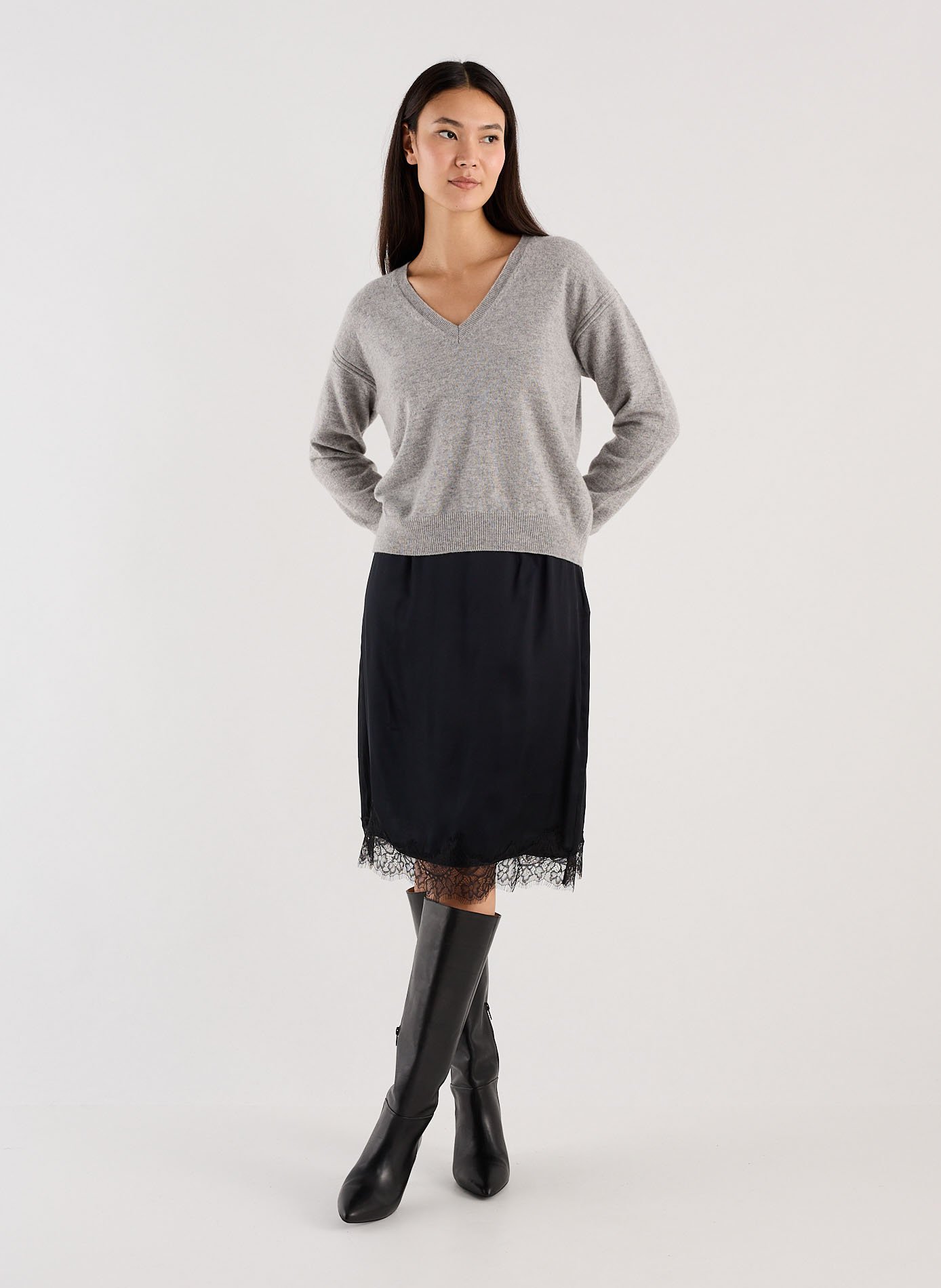 Pull Sevene col rond droit en cachemire SAISON 1865 Gris