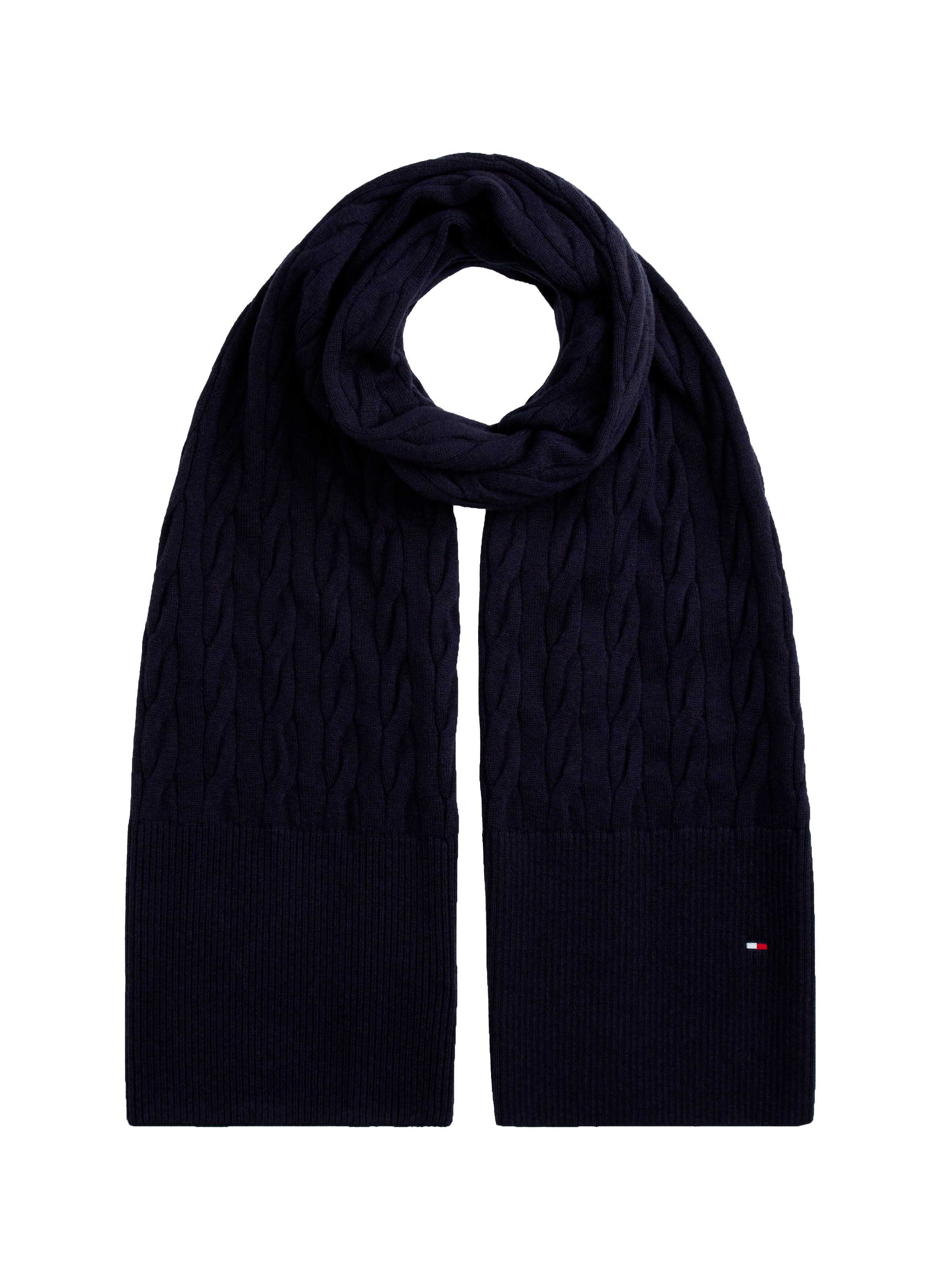 TOMMY HILFIGER Twisted cable knit wool blend scarf Blue