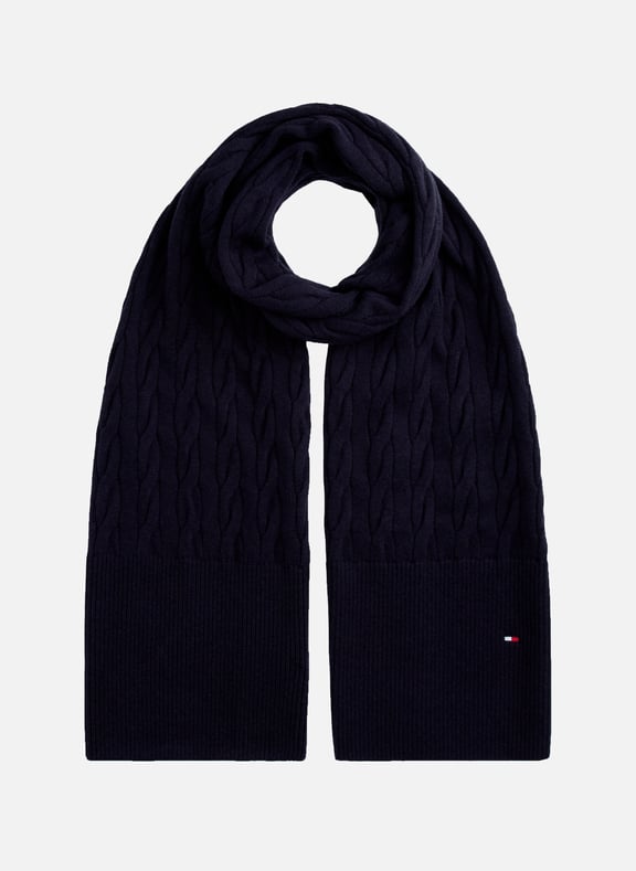 Twisted cable knit wool blend scarf Blue by TOMMY HILFIGER TOMMY HILFIGER Twisted cable knit wool blend scarf Blue
