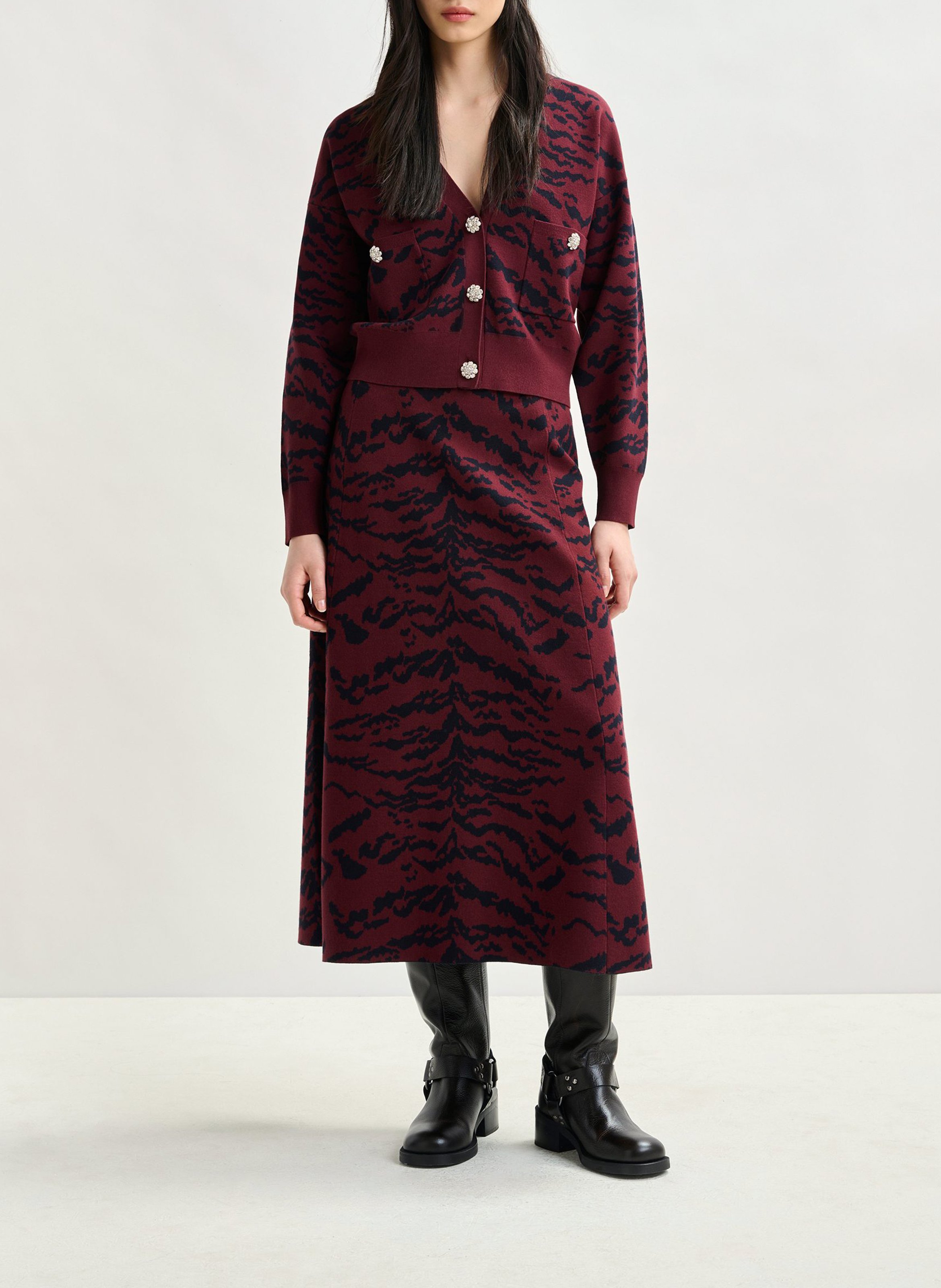 Jupe midi imprimé tigre Italicca ESSENTIEL ANTWERP Rouge