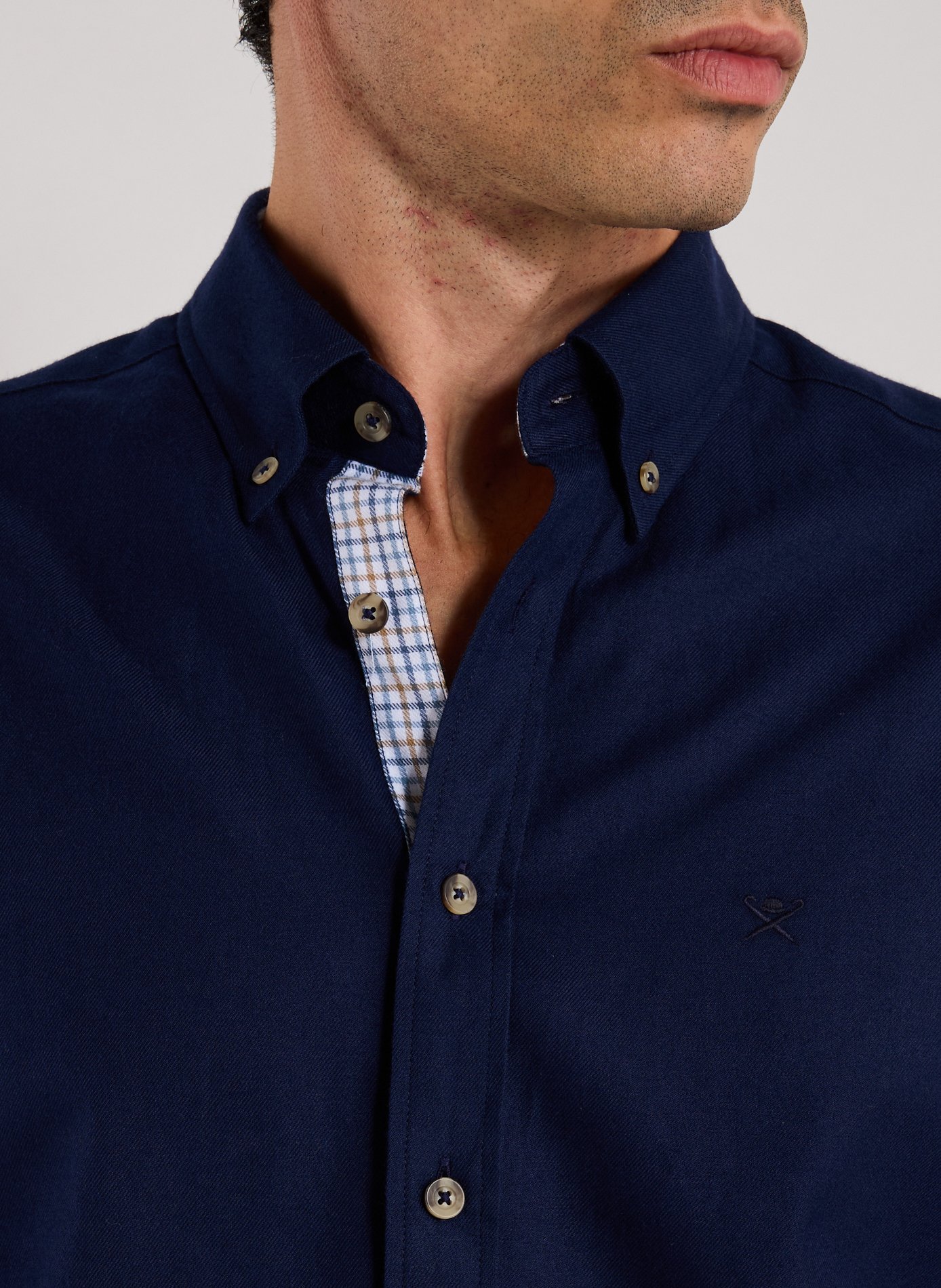 Solid cotton shirt with button-down collar HACKETT Blue