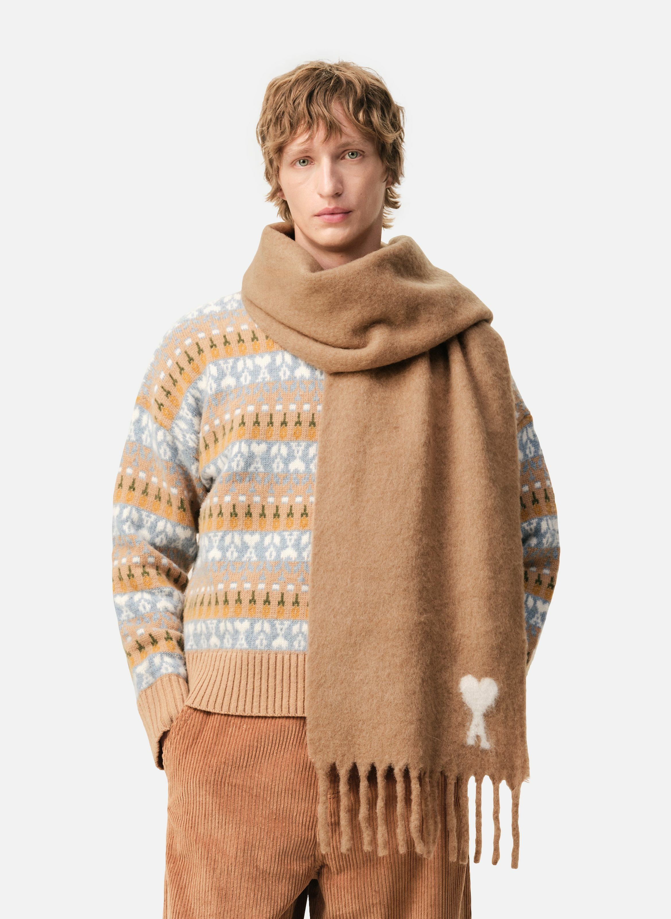 Echarpe ami de coeur en alpaga unisexe AMI PARIS Marron