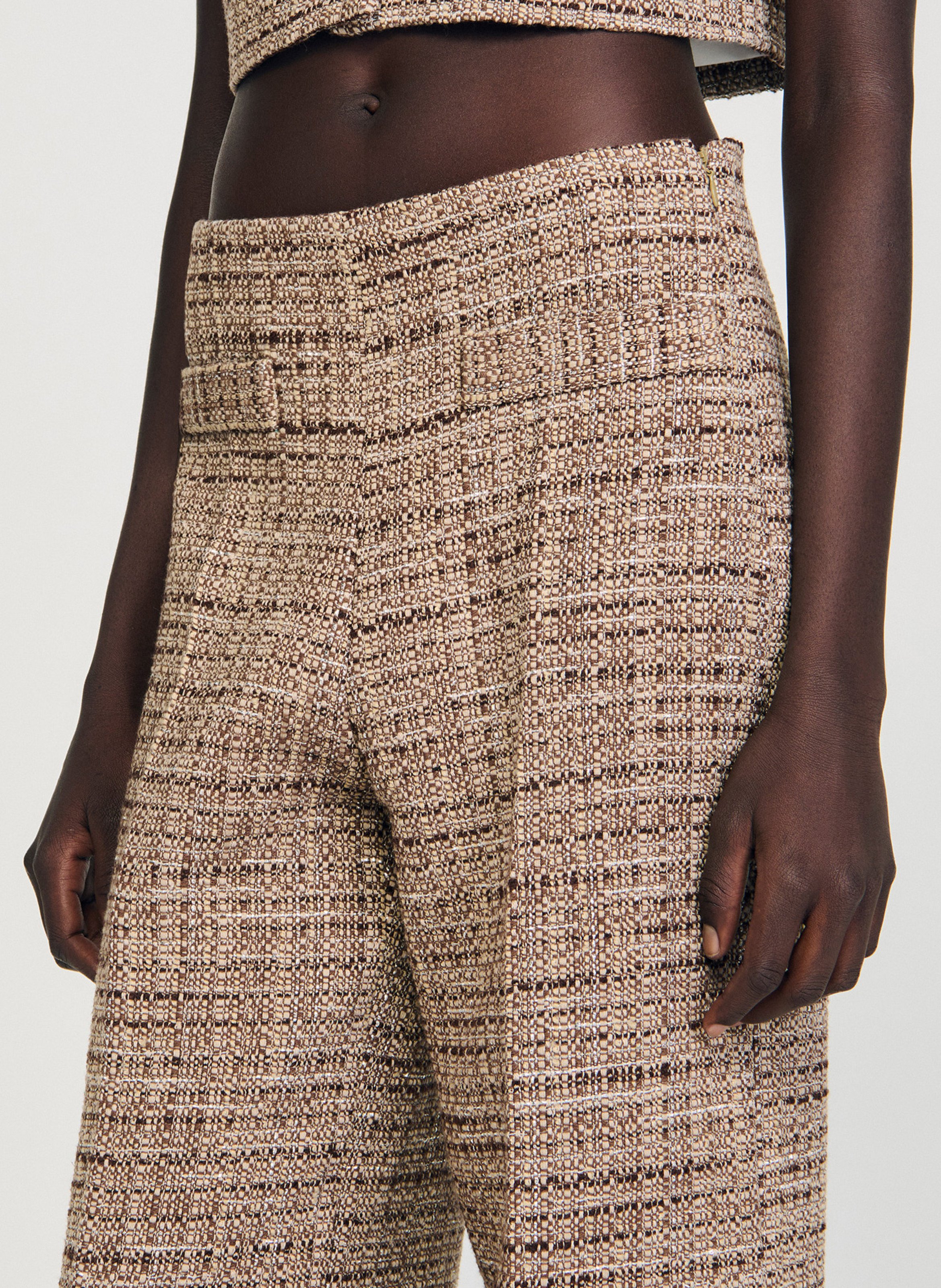 Pantalon patte d'eph en tweed SANDRO Marron