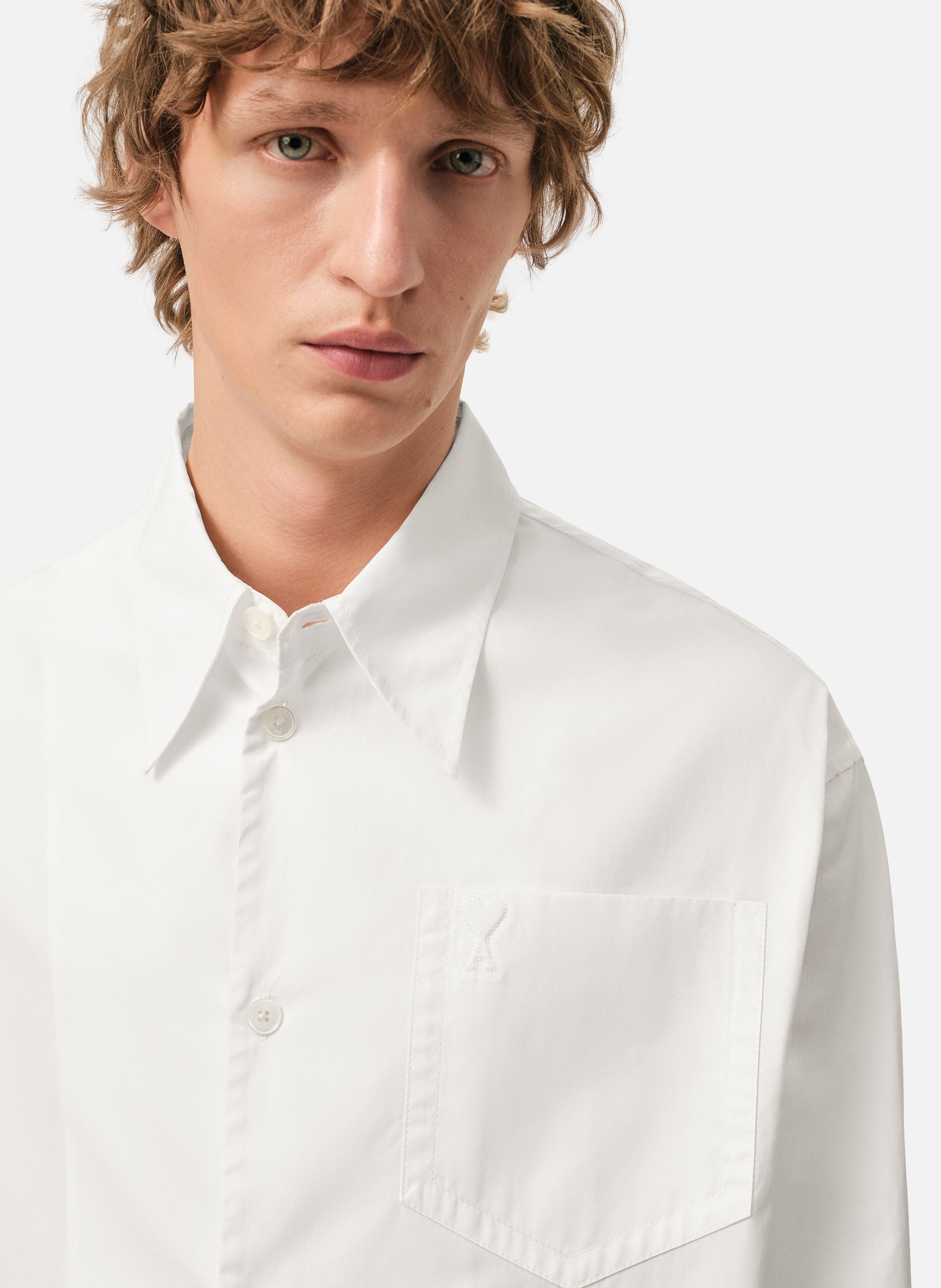 Chemise large col en pointe ami de coeur unisexe en coton AMI PARIS Blanc